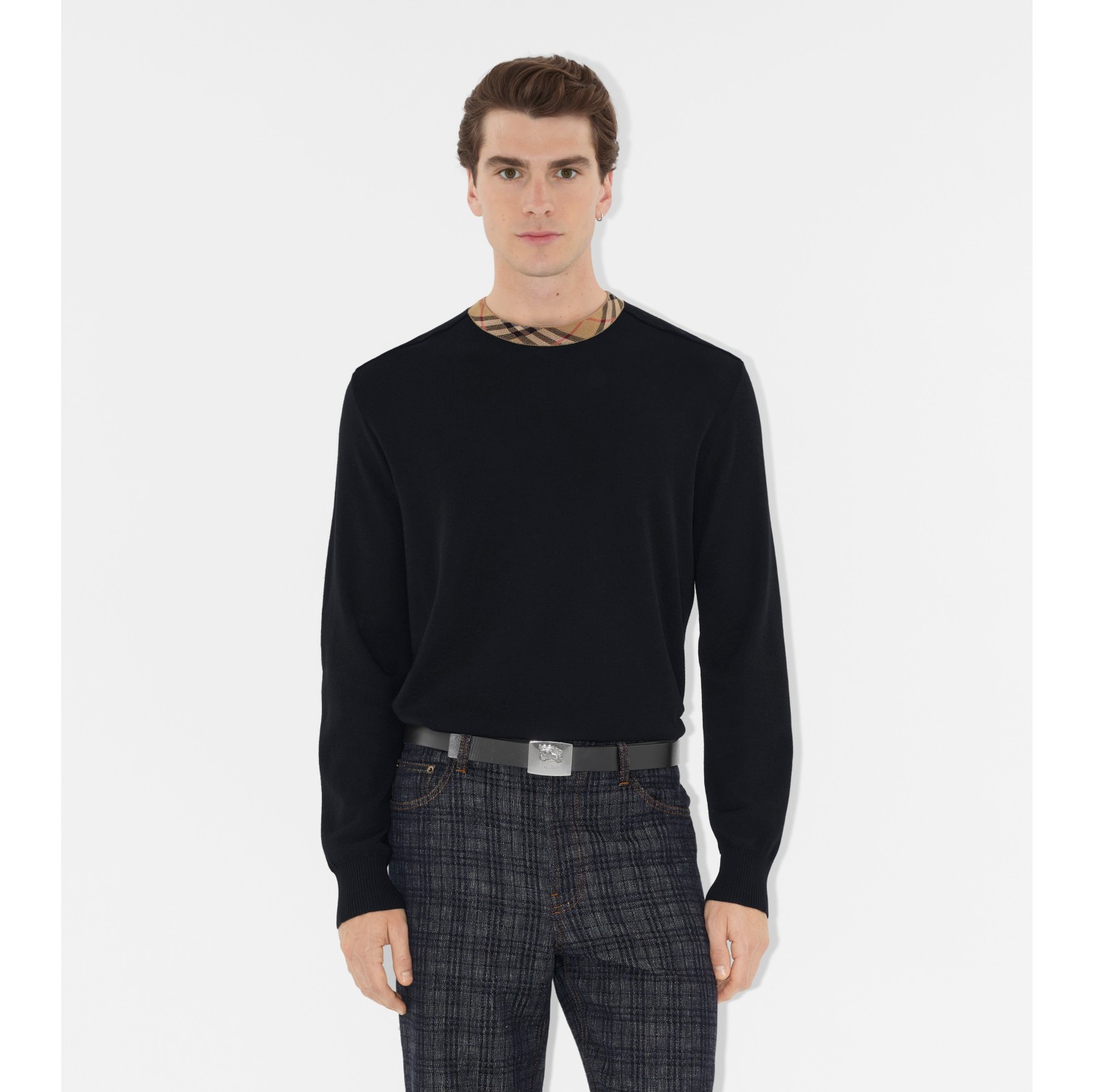 Check Trim Wool Sweater