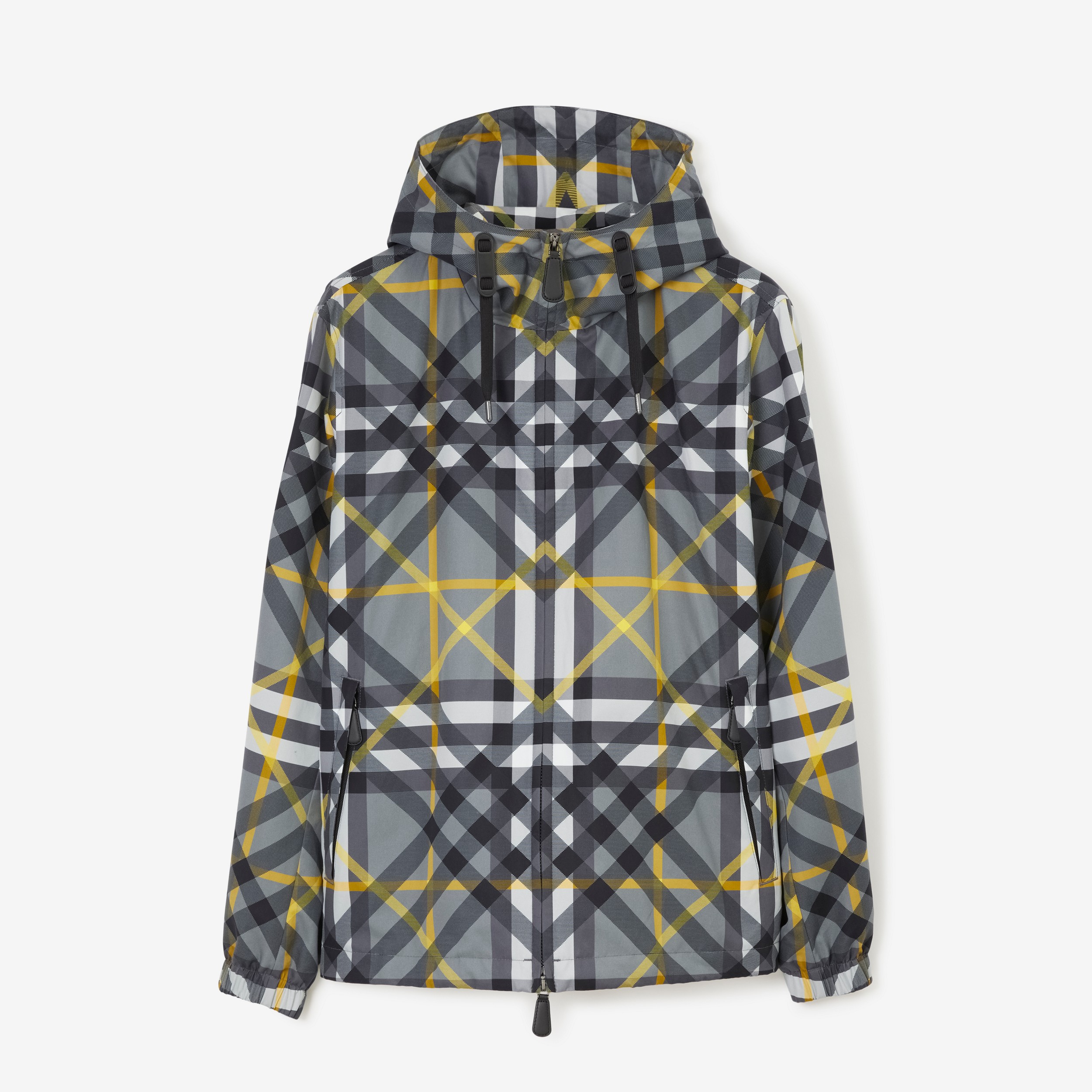 Layered Check Gabardine Hooded Jacket in Storm Grey - Men | Burberry® Official - 1