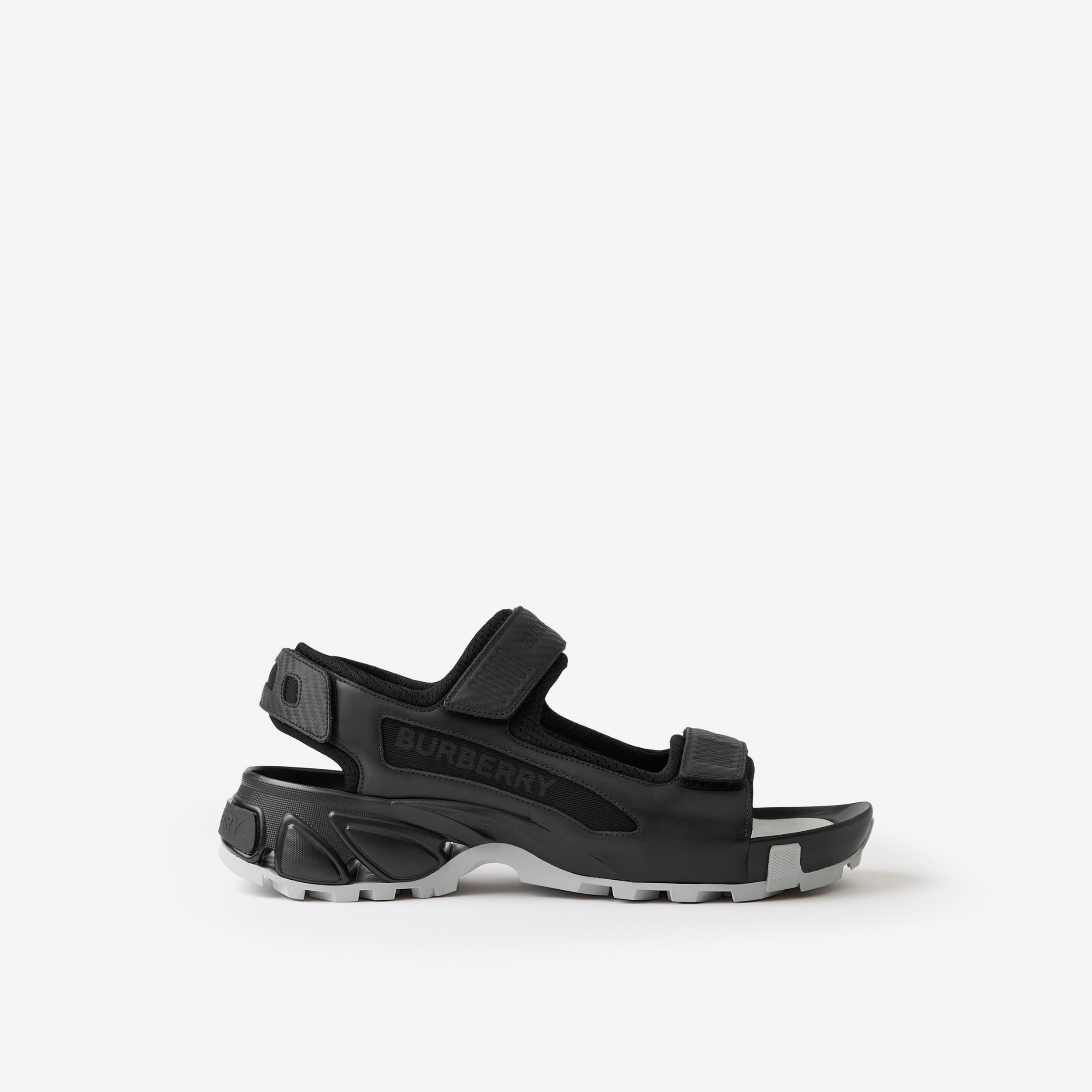 Logo print Leather and Nylon Arthur Sandals in Black - Men | Burberry® Official - 1
