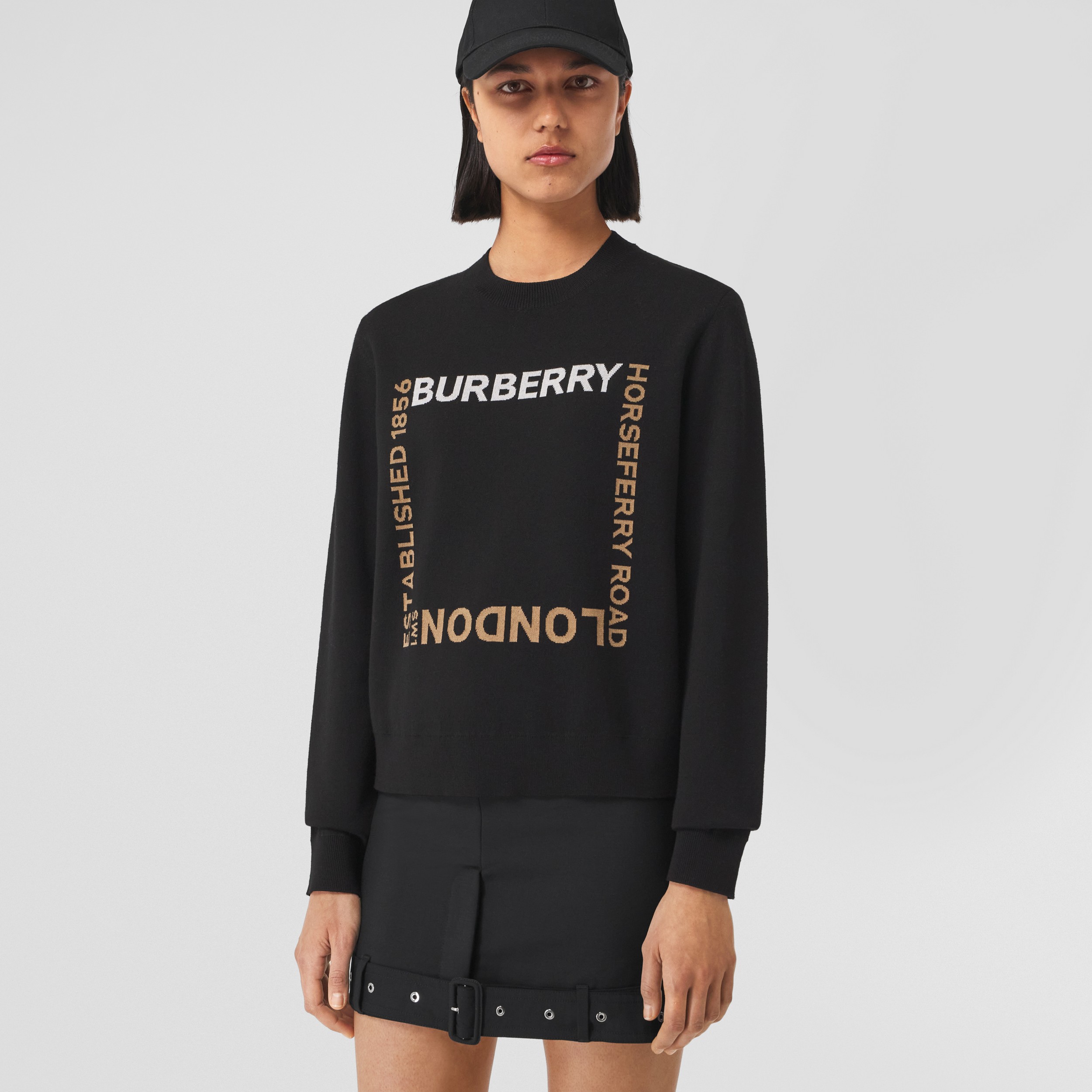 Horseferry Square Wool Blend Jacquard Sweater in Black - Women | Burberry® Official - 1
