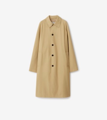 Long Cotton Blend Car Coat in Flax - Women, Cotton Gabardine | Burberry®  Official