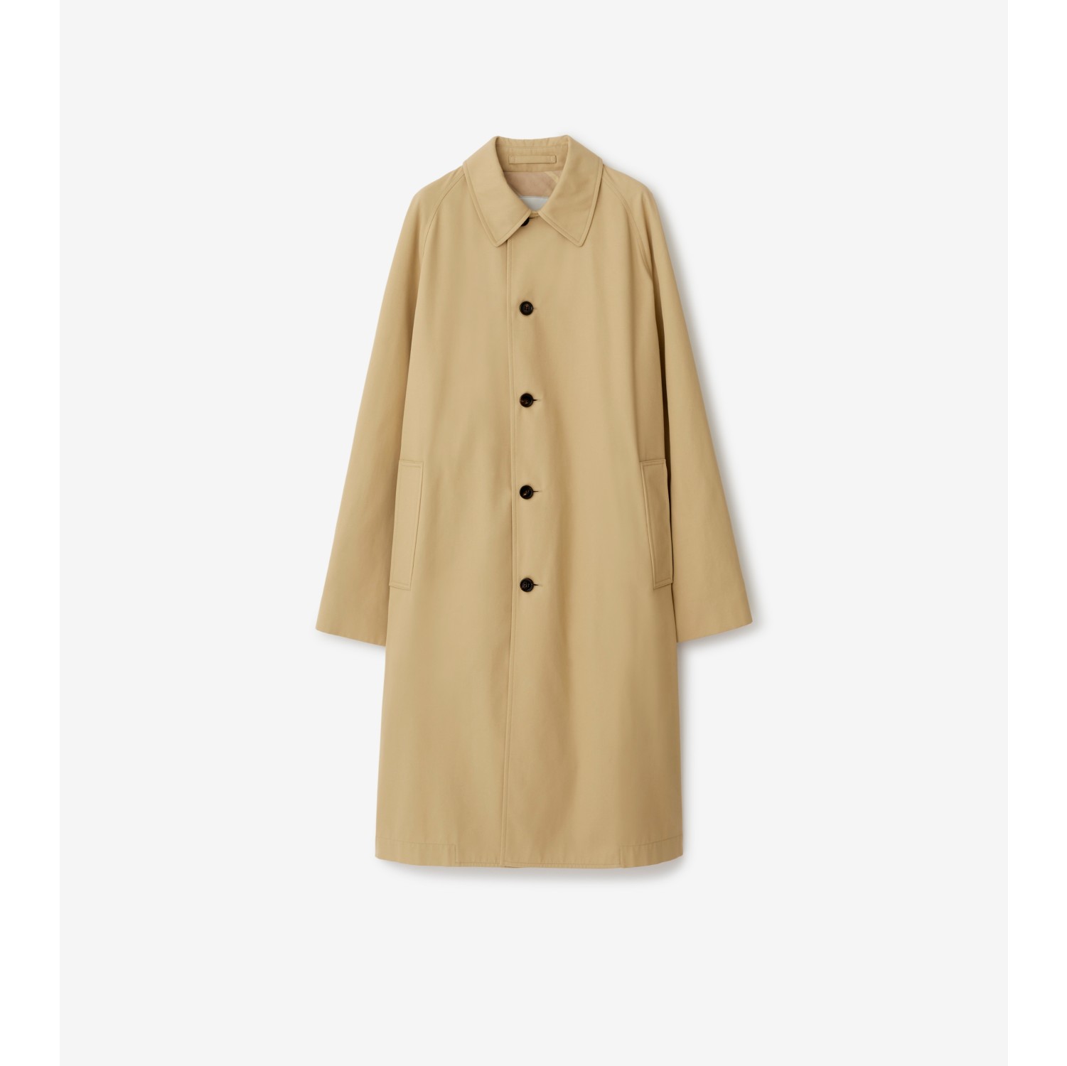 Long Cotton Blend Car Coat in Flax - Women, Cotton Gabardine | Burberry® Official