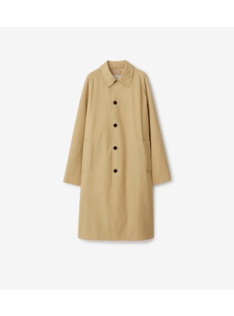 Long Cotton Blend Car Coat in Flax - Burberry