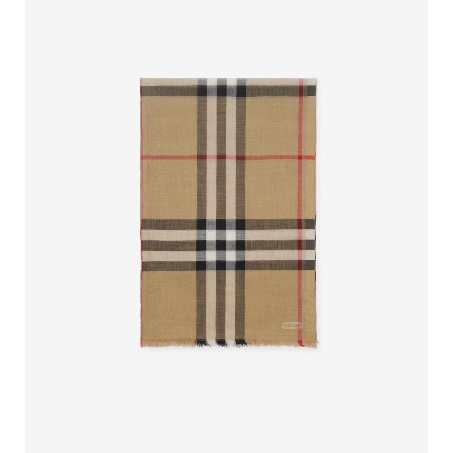 Wide Check Wool Silk Scarf