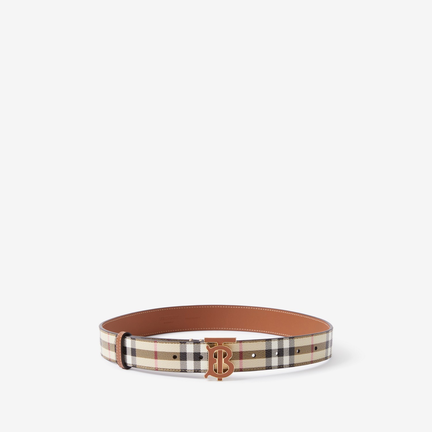 Check and Leather TB Belt in Archive Beige/briar Brown - Women | Burberry® Official