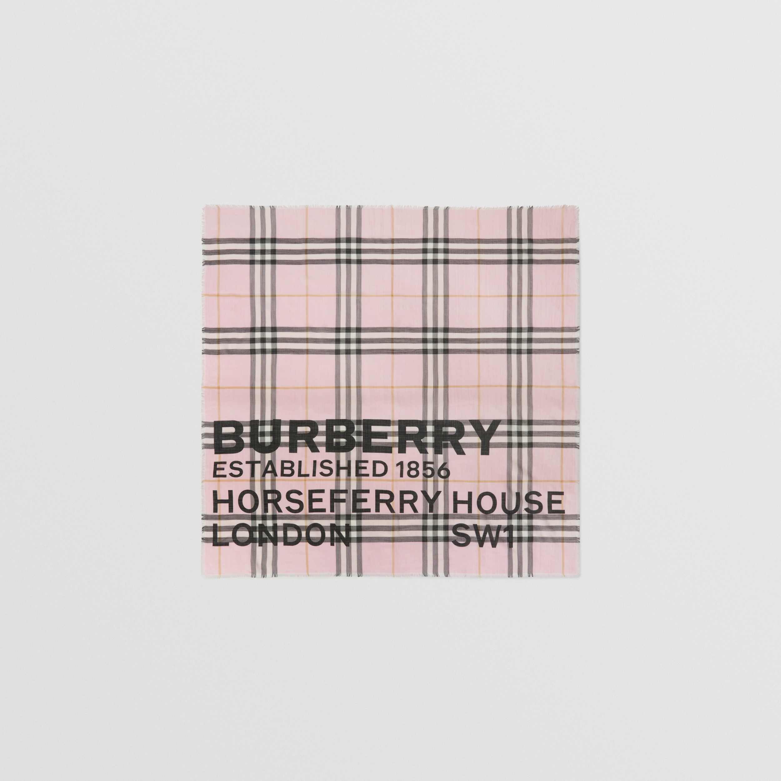 Horseferry Print Check Wool Silk Large Square Scarf in Pale Pink | Burberry® Official - 1