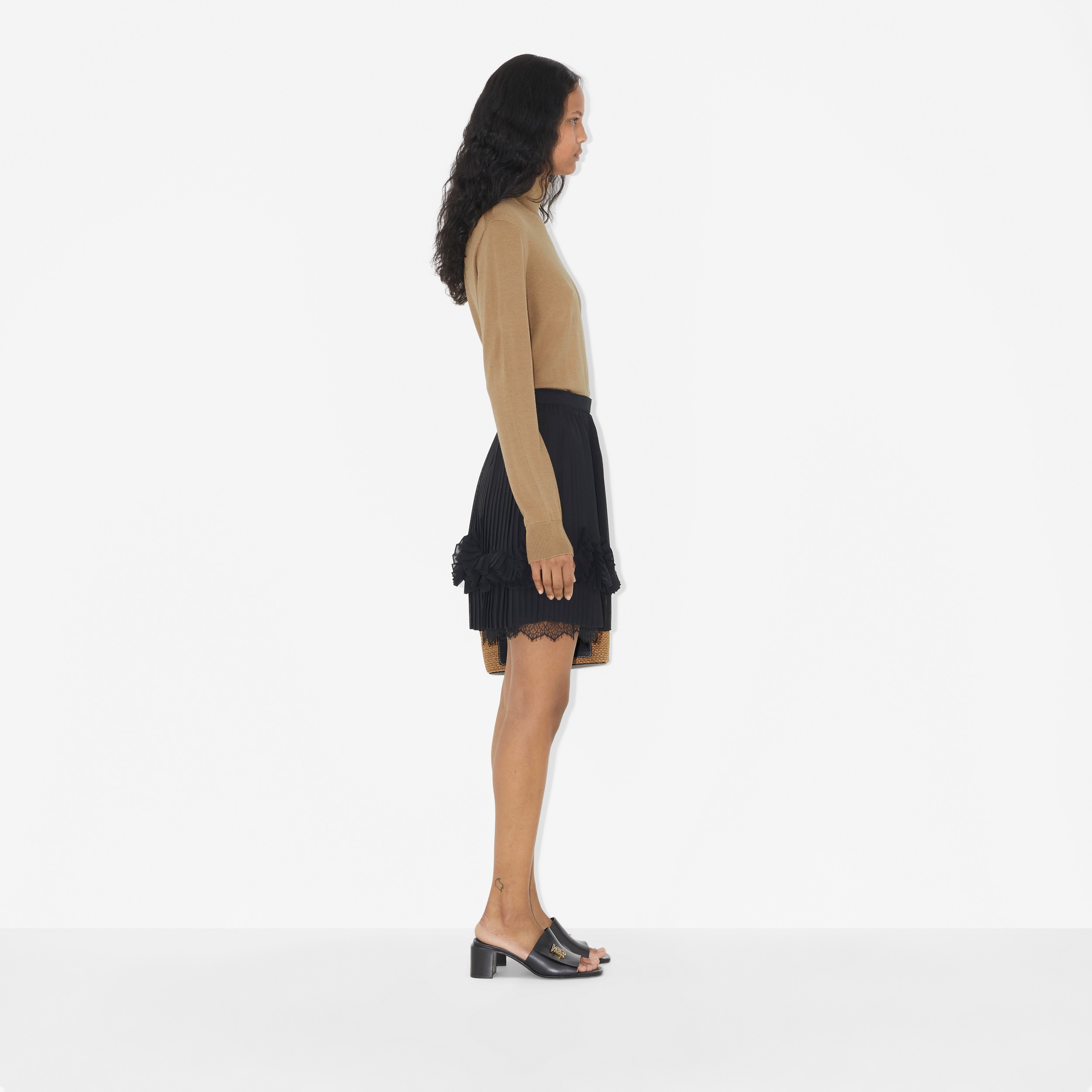 Minijupe plissée avec dentelle (Noir) - Femme | Site officiel Burberry® - 3