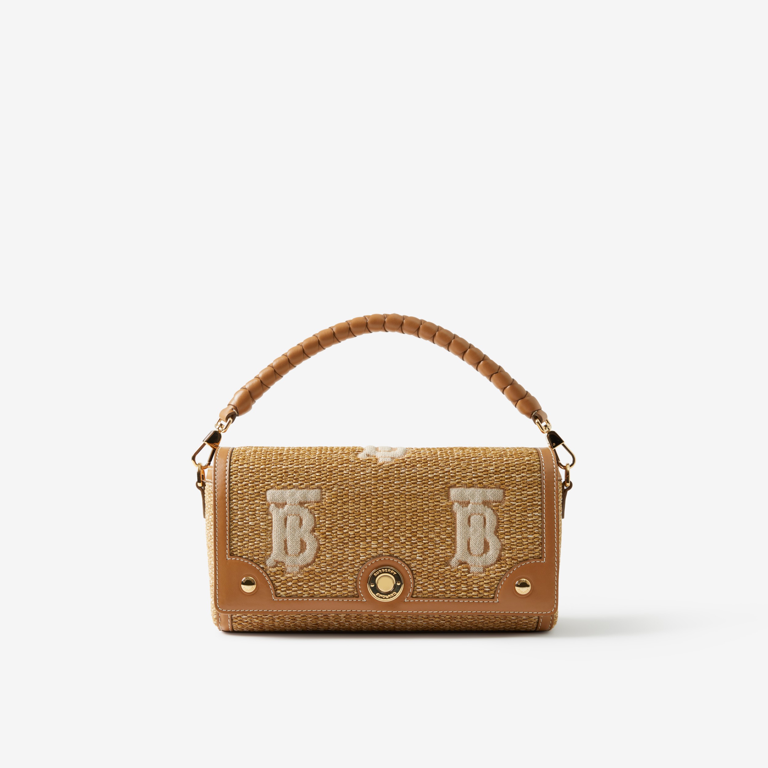 Monogram Raffia-effect Top Handle Note Bag in Natural - Women | Burberry®  Official