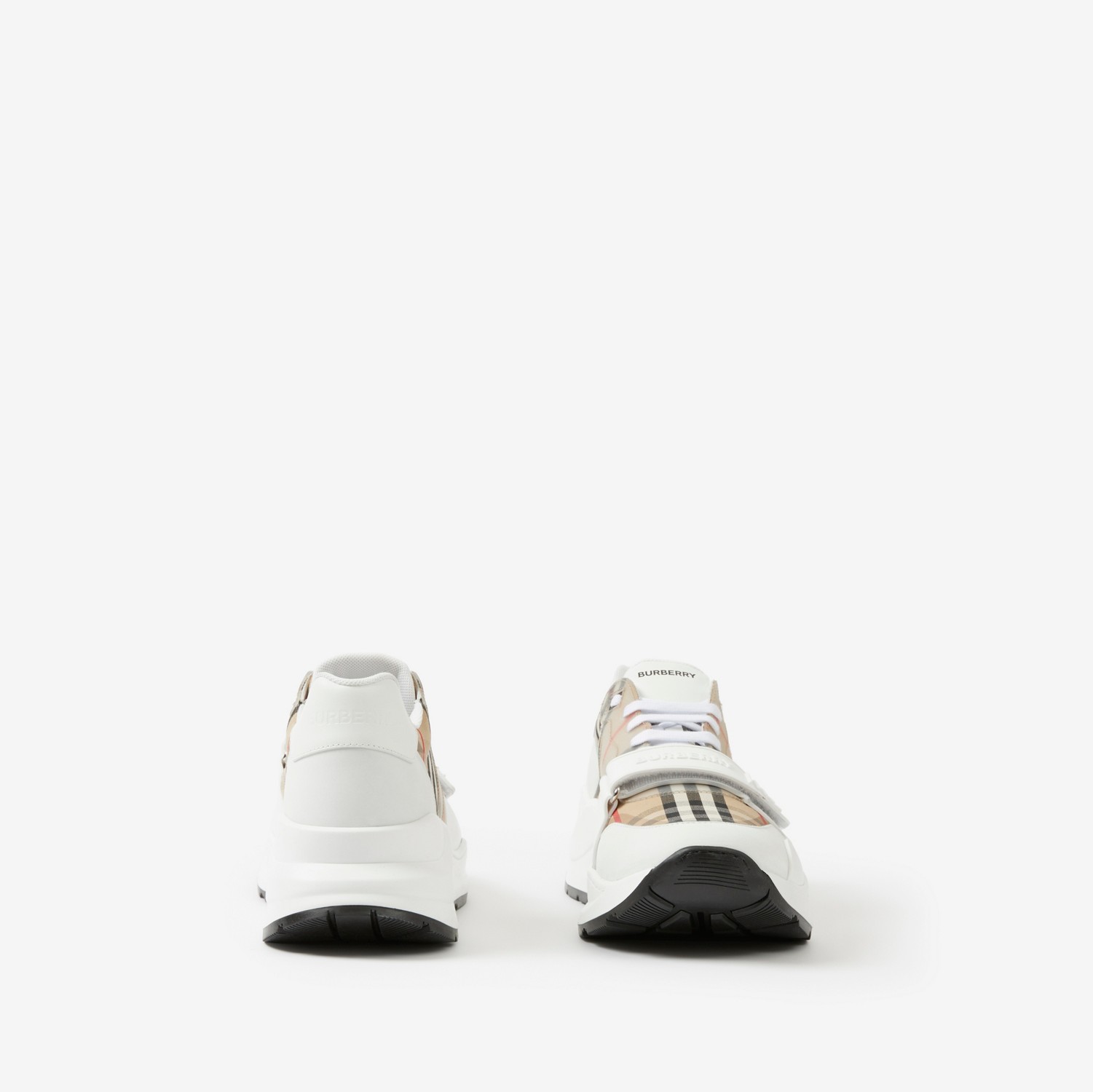 Check and Leather Sneakers in White, Clear - Men | Burberry® Official