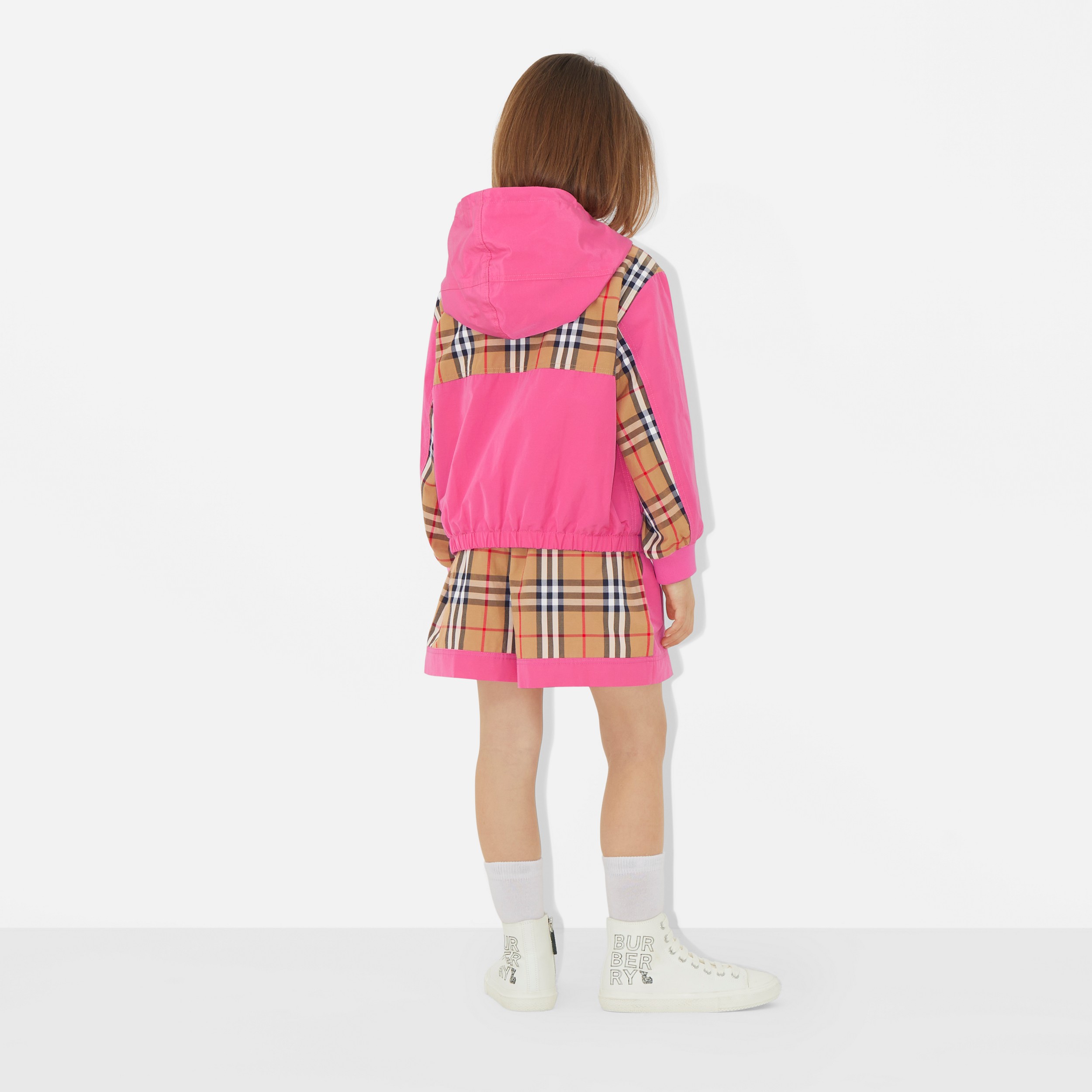 Vintage Check Panel Cotton Blend Hooded Jacket in Bubblegum Pink | Burberry® Official - 3