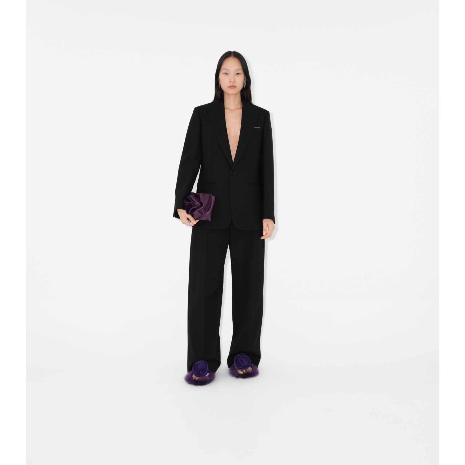 Wool Blend Tailored Trousers in Black - Women