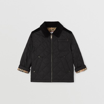 Corduroy Detail Diamond Quilted Jacket