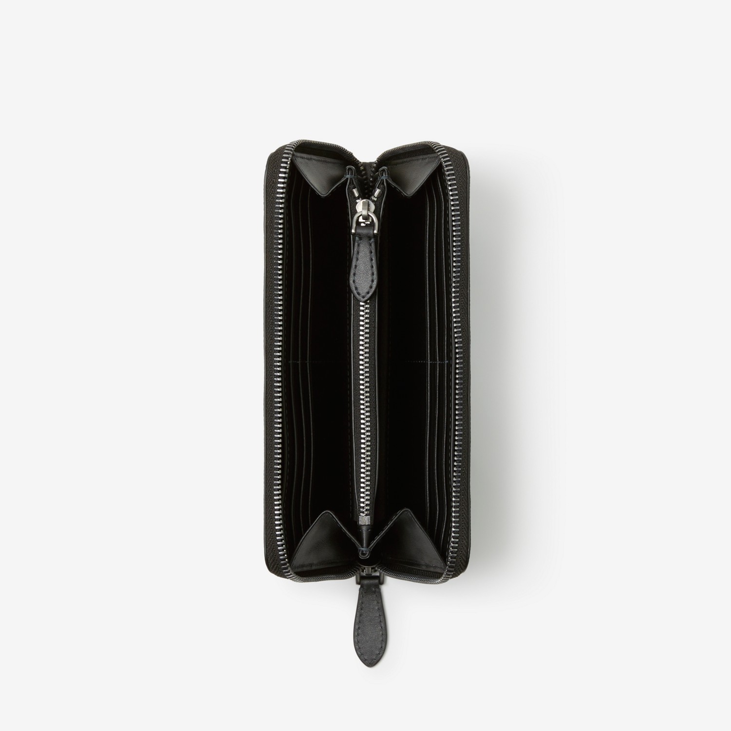 Brieftasche mit umlaufendem Reißverschluss aus Karogewebe in Anthrazit und Leder