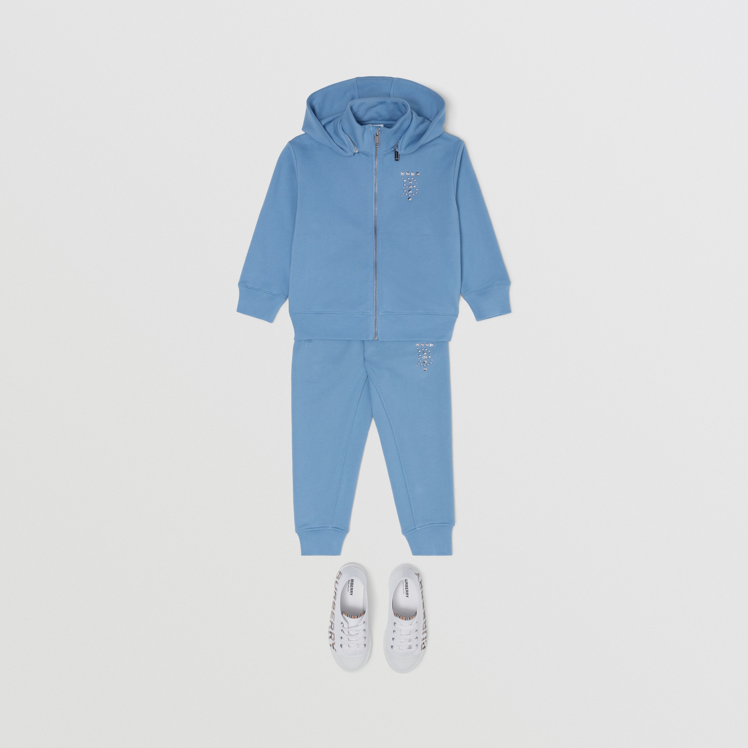 Monogram Motif Cotton Jogging Pants in Harbour Blue | Burberry® Official - 3