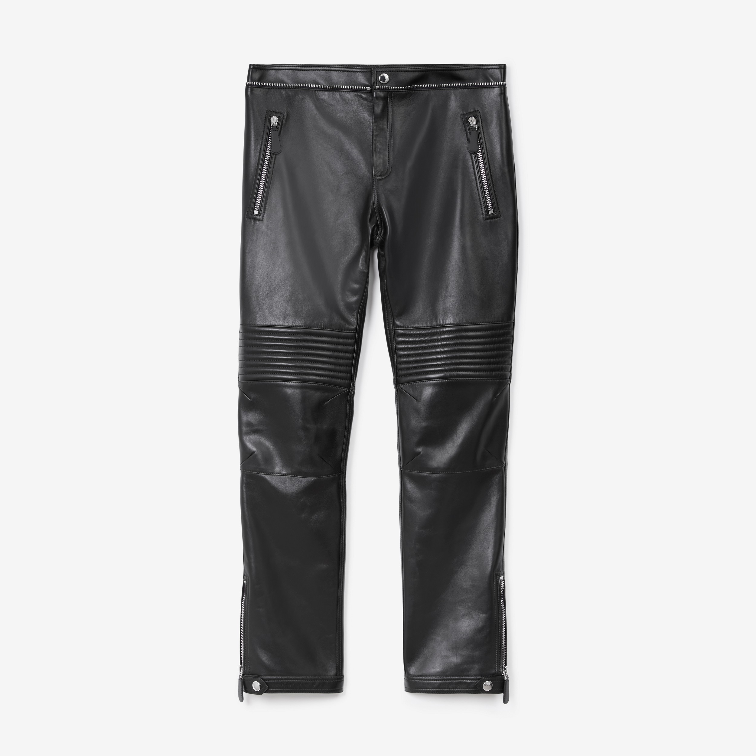 Logo Embossed Quilted Panel Leather Trousers in Black - Men | Burberry® Official - 1