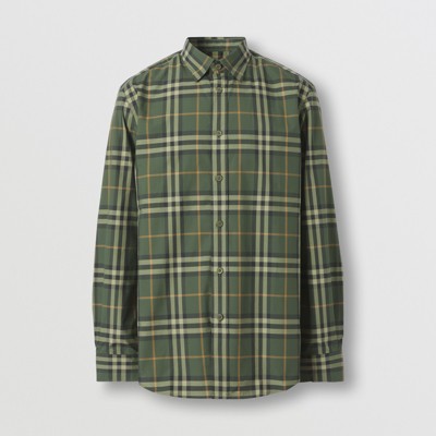 Check Cotton Poplin Shirt in Deep Green 