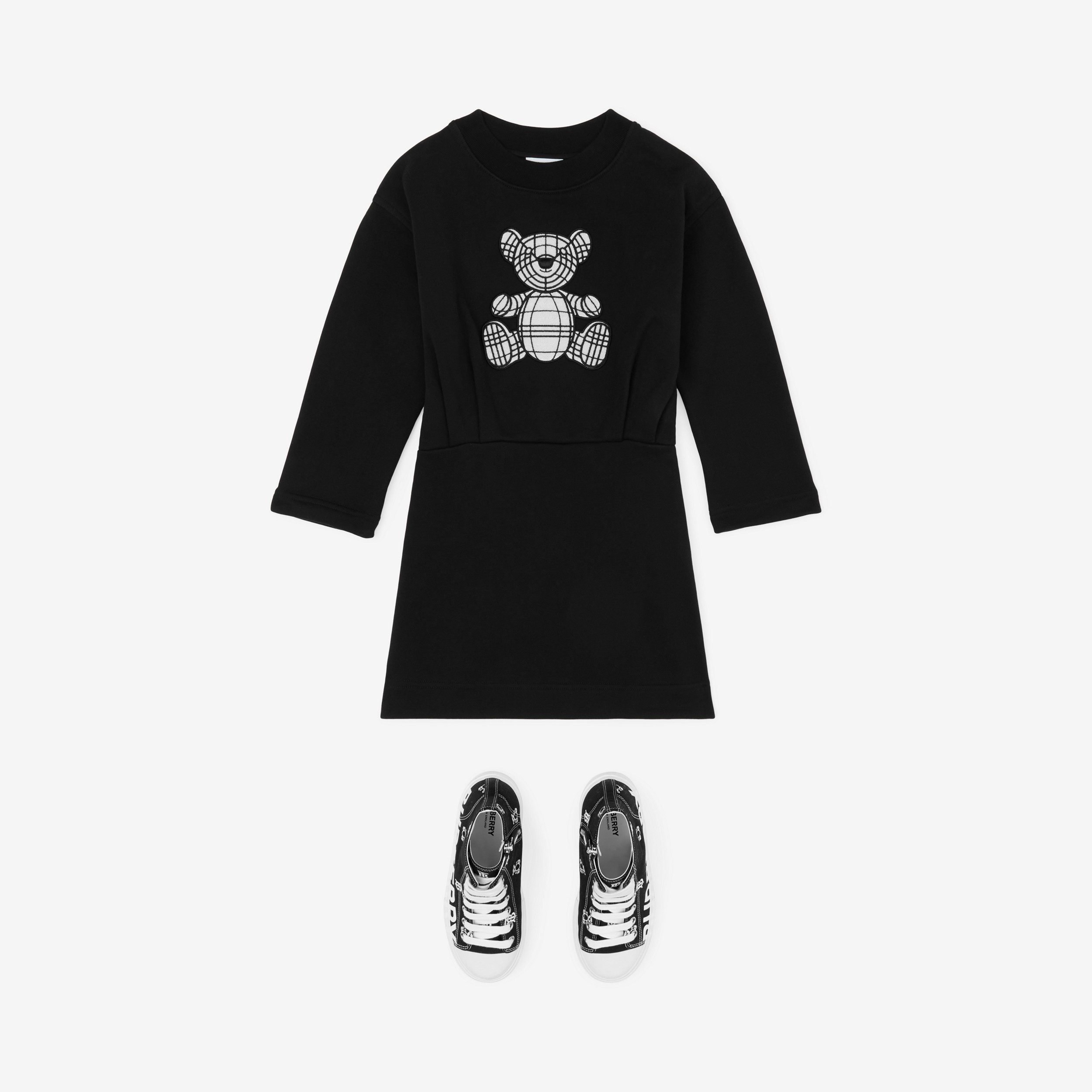 Thomas Bear Appliqué Cotton Sweater Dress in Black | Burberry® Official - 3