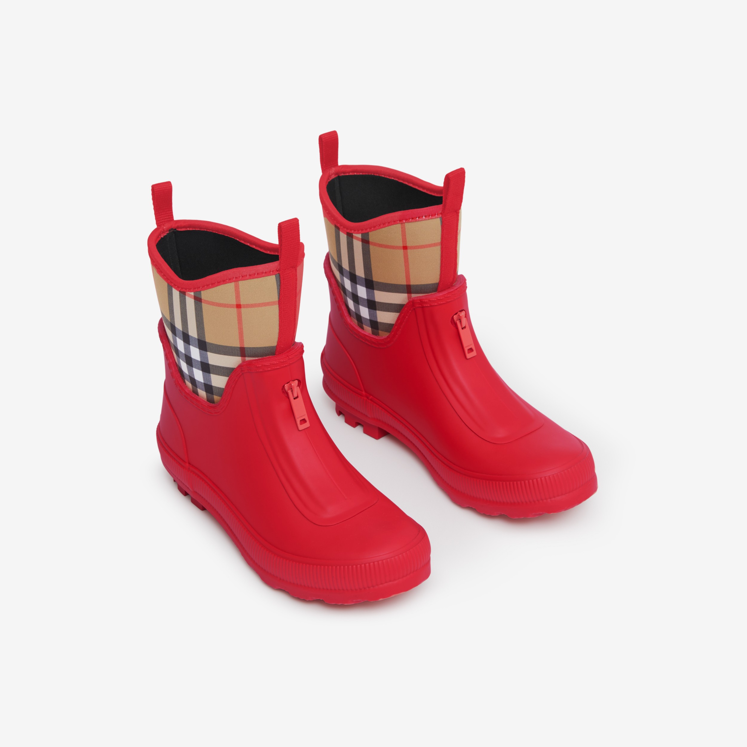 Vintage Check Neoprene and Rubber Rain Boots in Bright Red - Children |  Burberry® Official