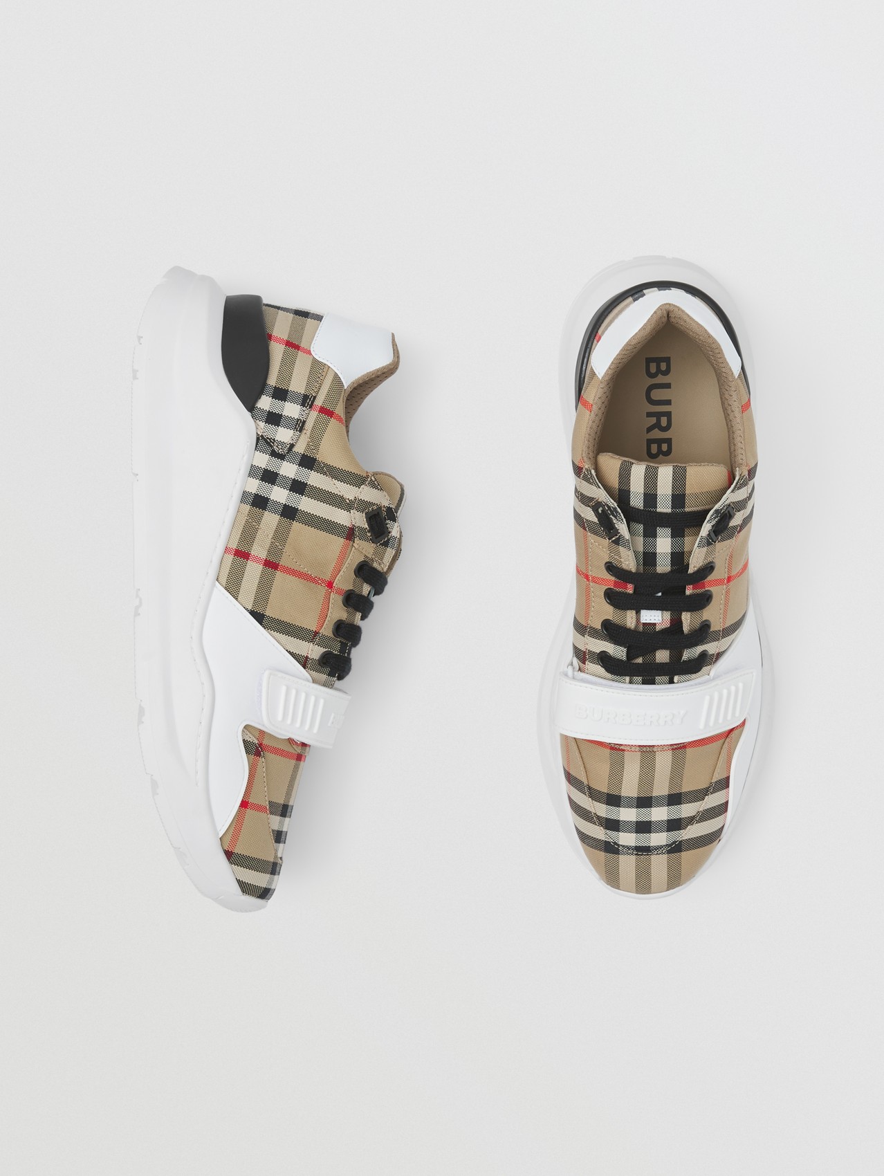 Vintage Check, Suede and Leather Sneakers in Archive Beige