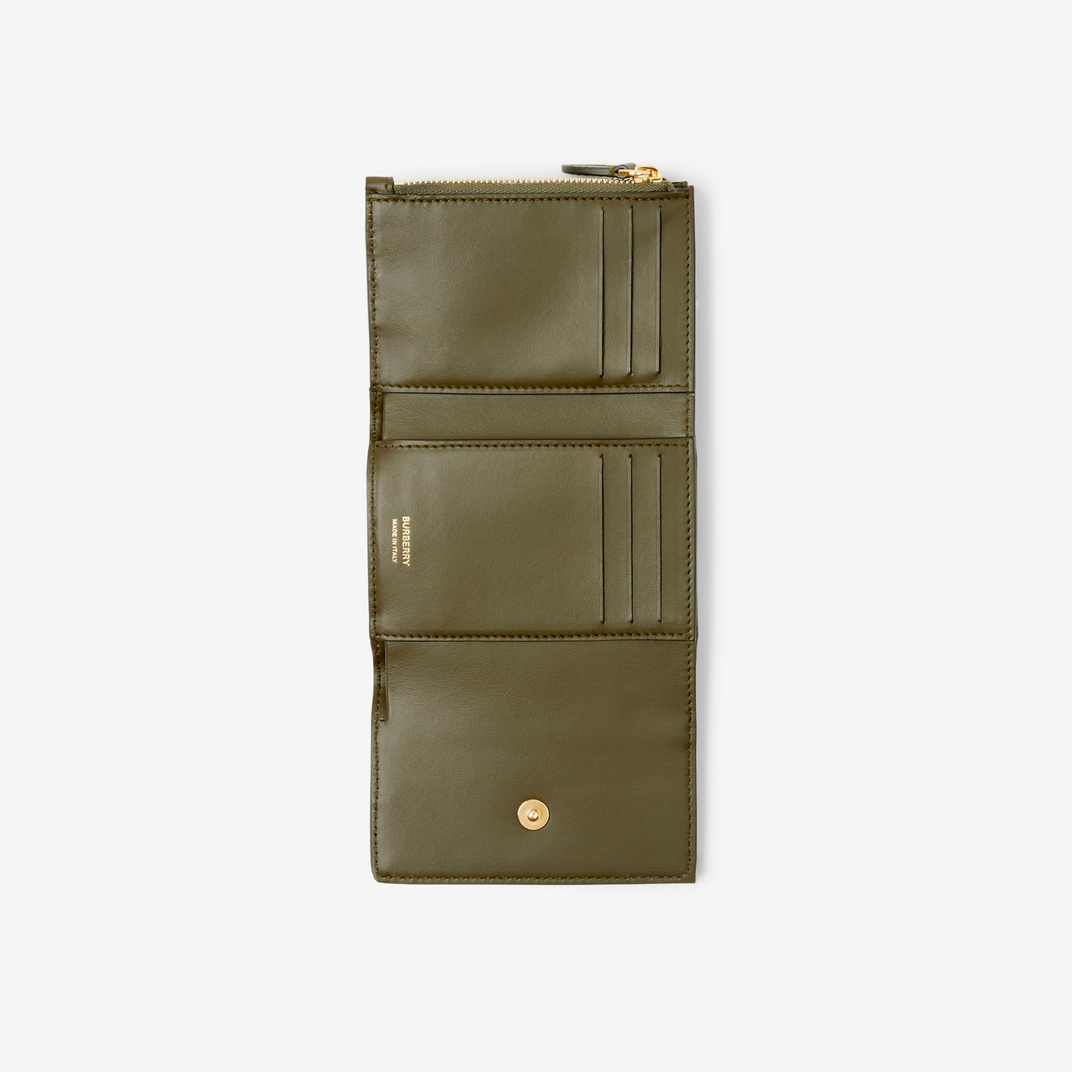 Petit portefeuille à rabat en cuir et Check (Vert Olive) - Femme | Site officiel Burberry®
