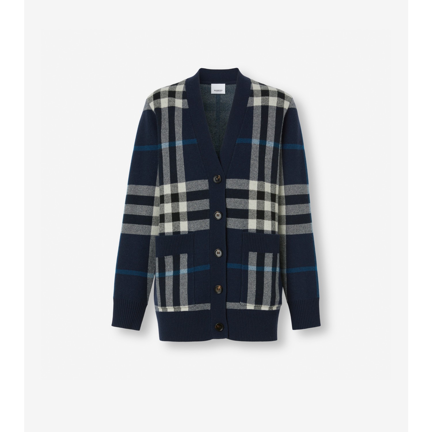 Check Wool Cashmere Cardigan in Dark charcoal blue - Women | Burberry®  Official