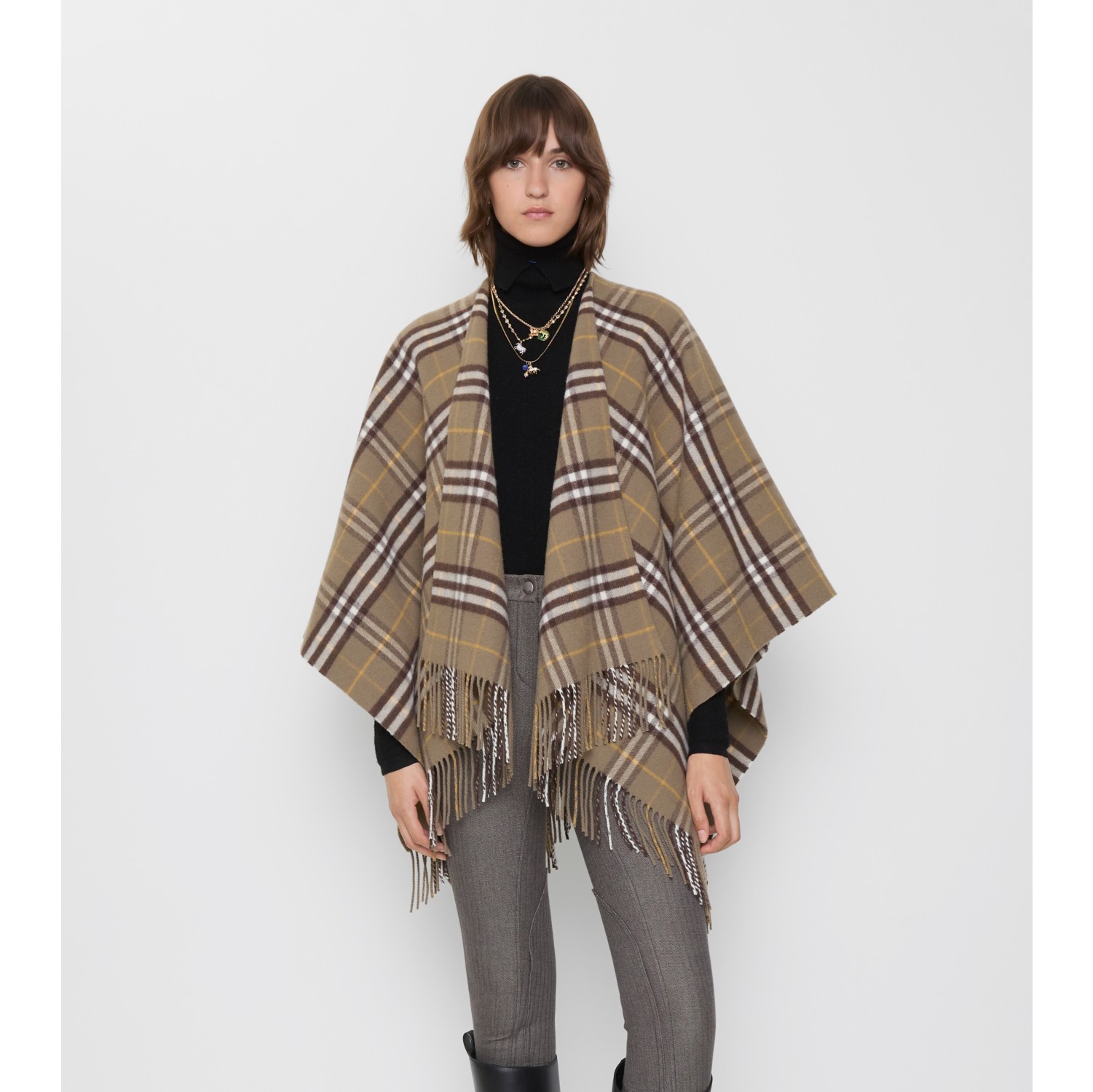 Check Wool Cashmere Cape