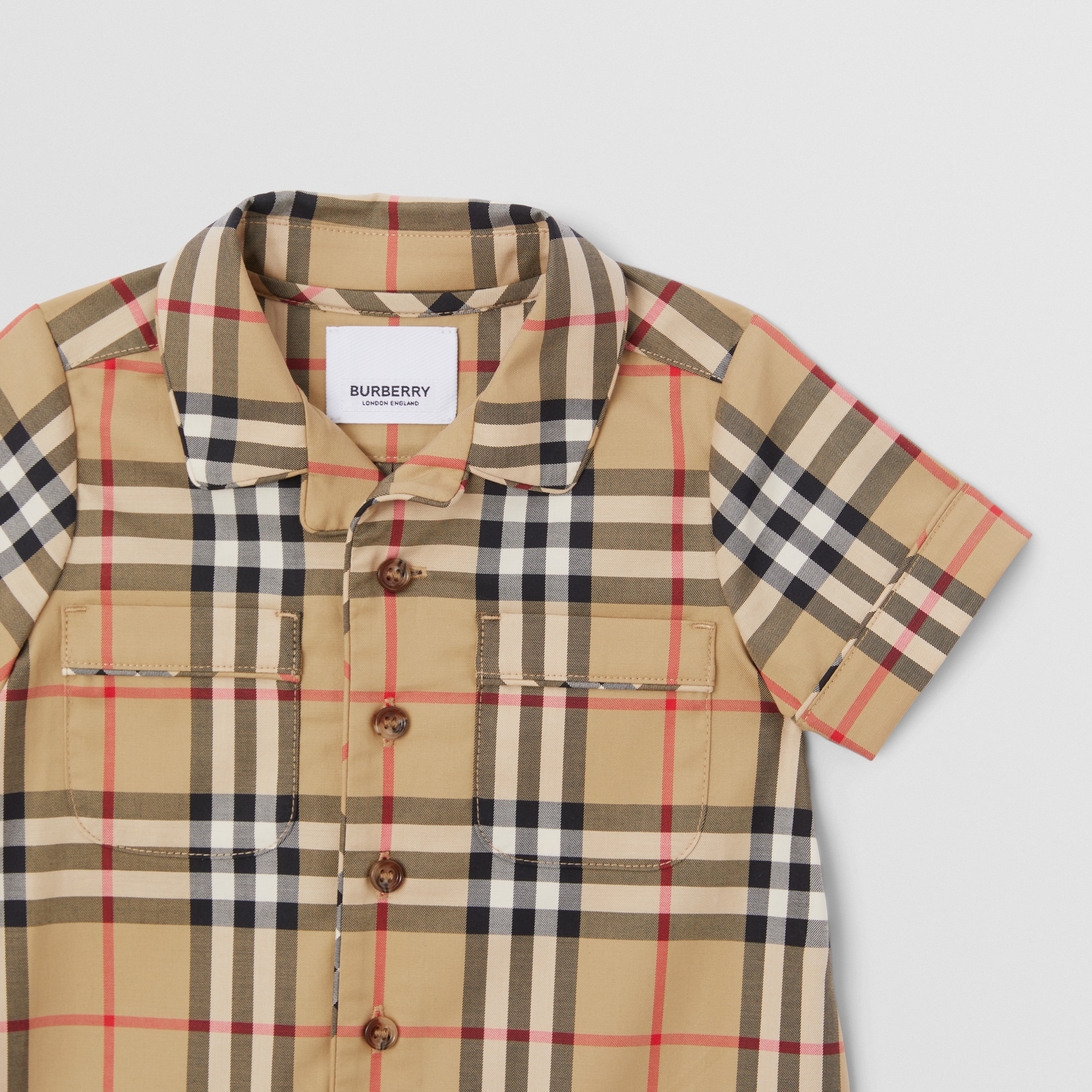 Vintage Check Stretch Cotton Playsuit in Archive Beige - Children | Burberry® Official - 4