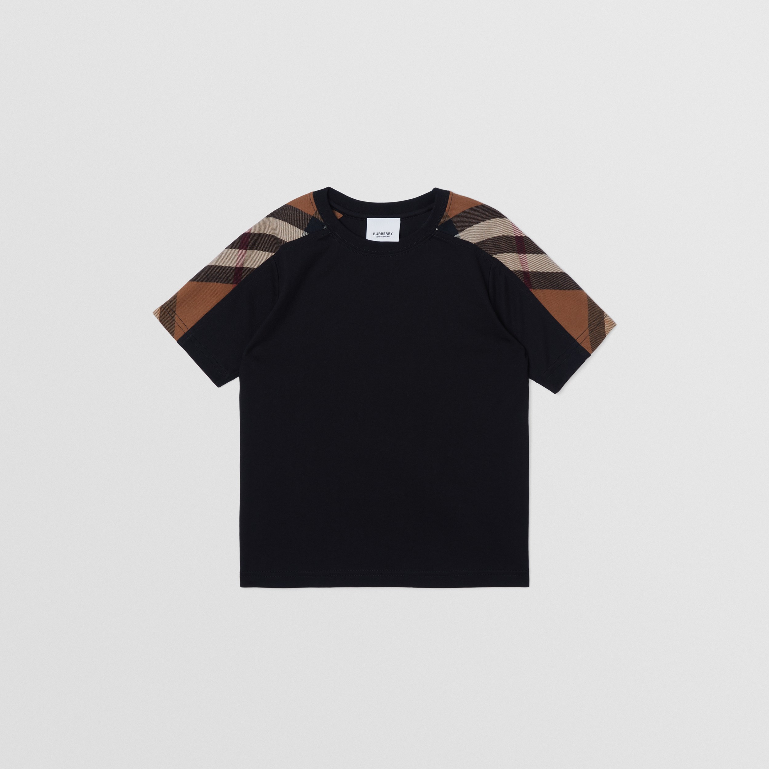 Exaggerated Check Panel Cotton T-shirt – Online Exclusive in Dark Birch Brown | Burberry® Official - 1