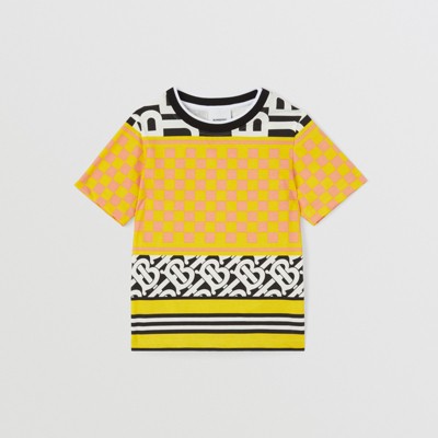 Montage Print Cotton T-shirt in Acid Yellow | Burberry® Official