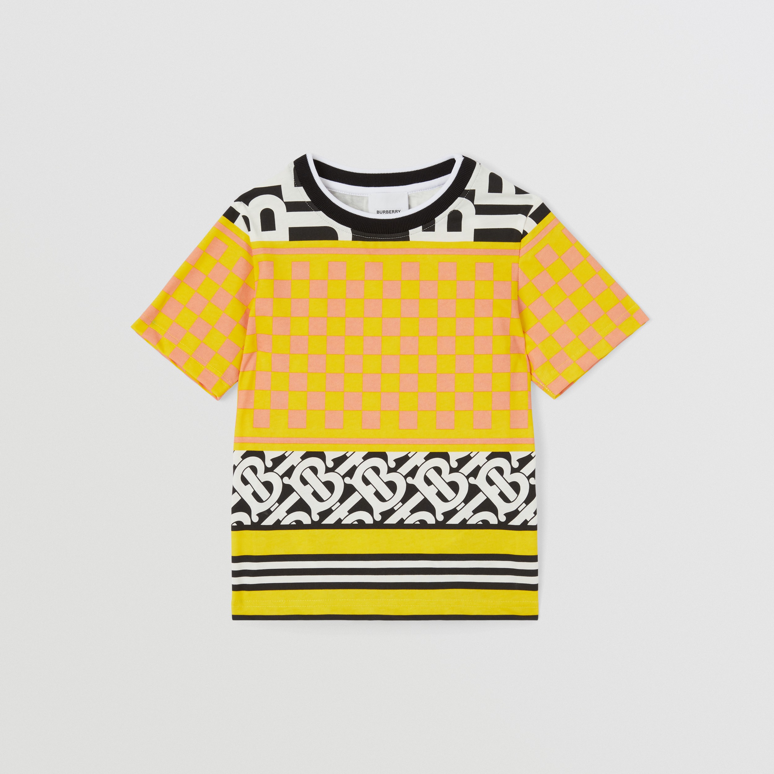 Montage Print Cotton T-shirt in Acid Yellow | Burberry® Official - 1