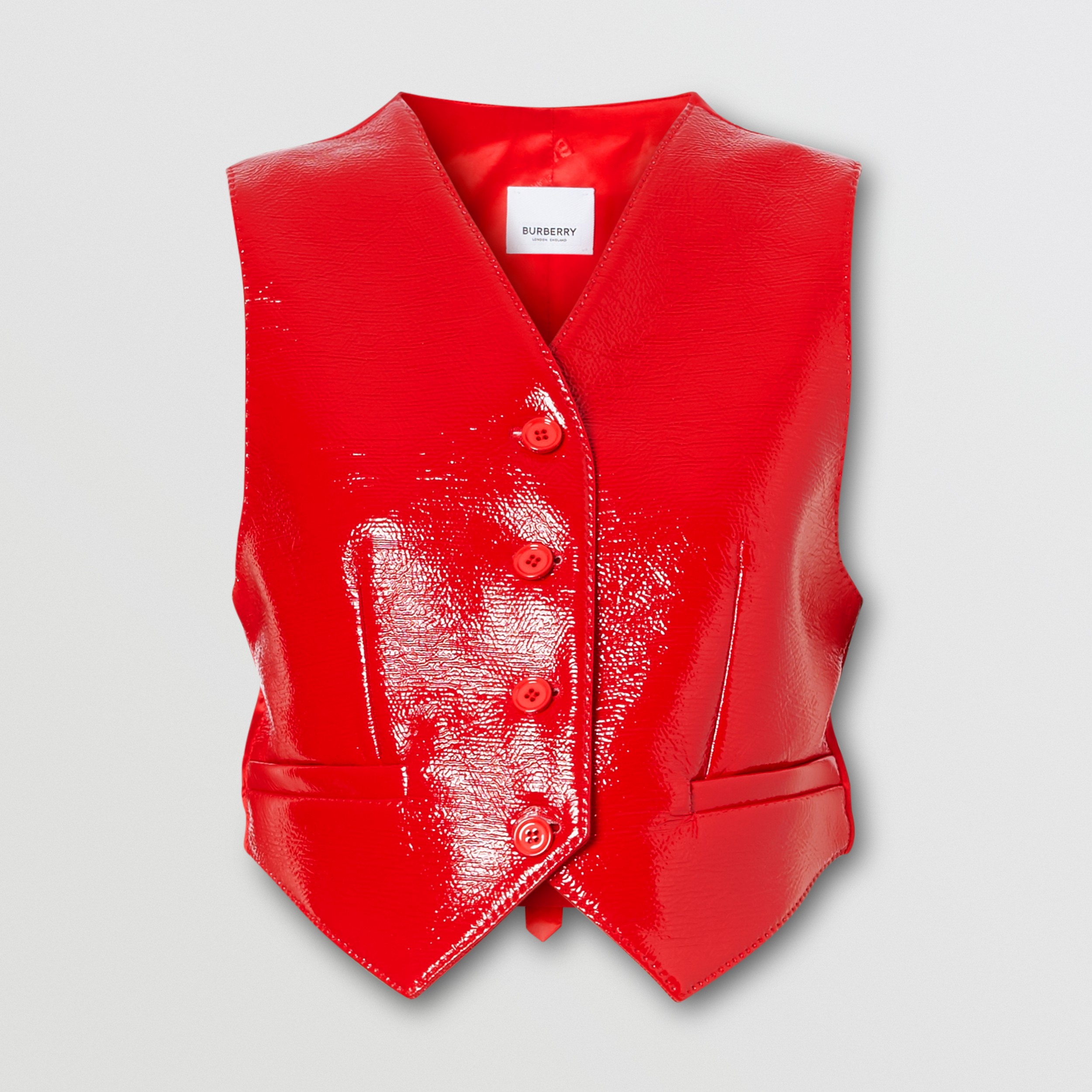 Vinyl Cropped Waistcoat in Bright Red Women Burberry United States