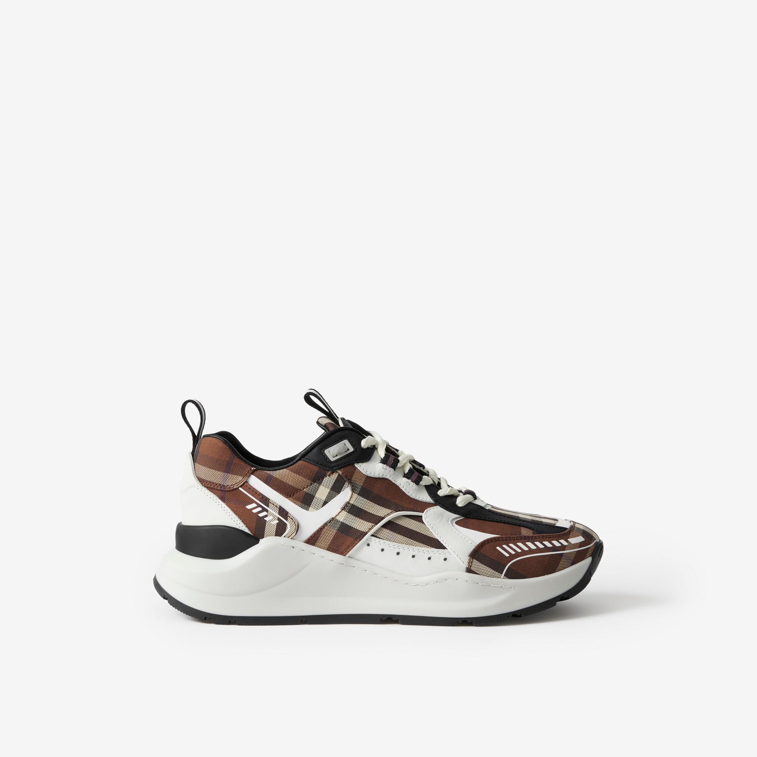 Vintage Check Cotton and Leather Sneakers in Dark Birch Brown - Women | Burberry® Official - 1