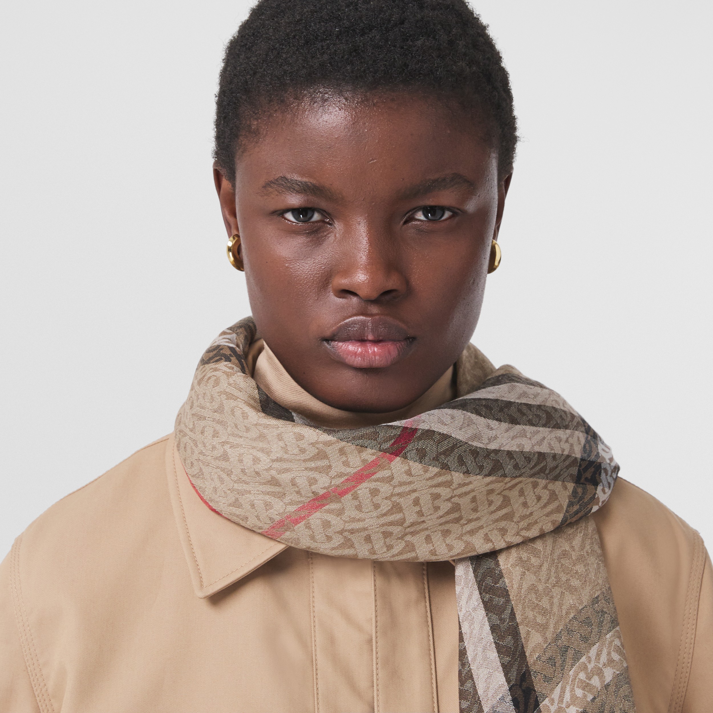 Montage Lightweight Wool Silk Scarf in Archive Beige | Burberry® Official - 3