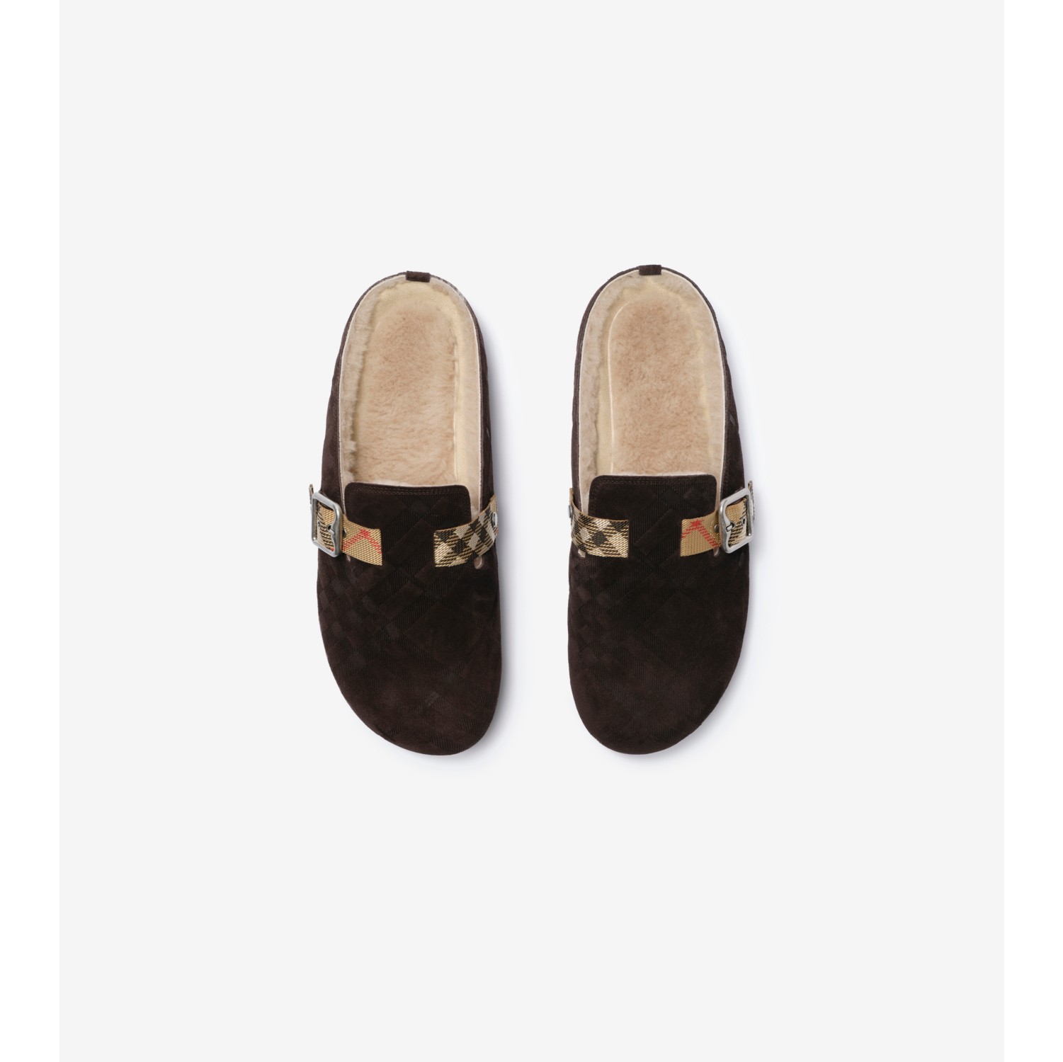 Check Shearling Urchin Clogs in Moorhen brown - Men | Burberry® Official