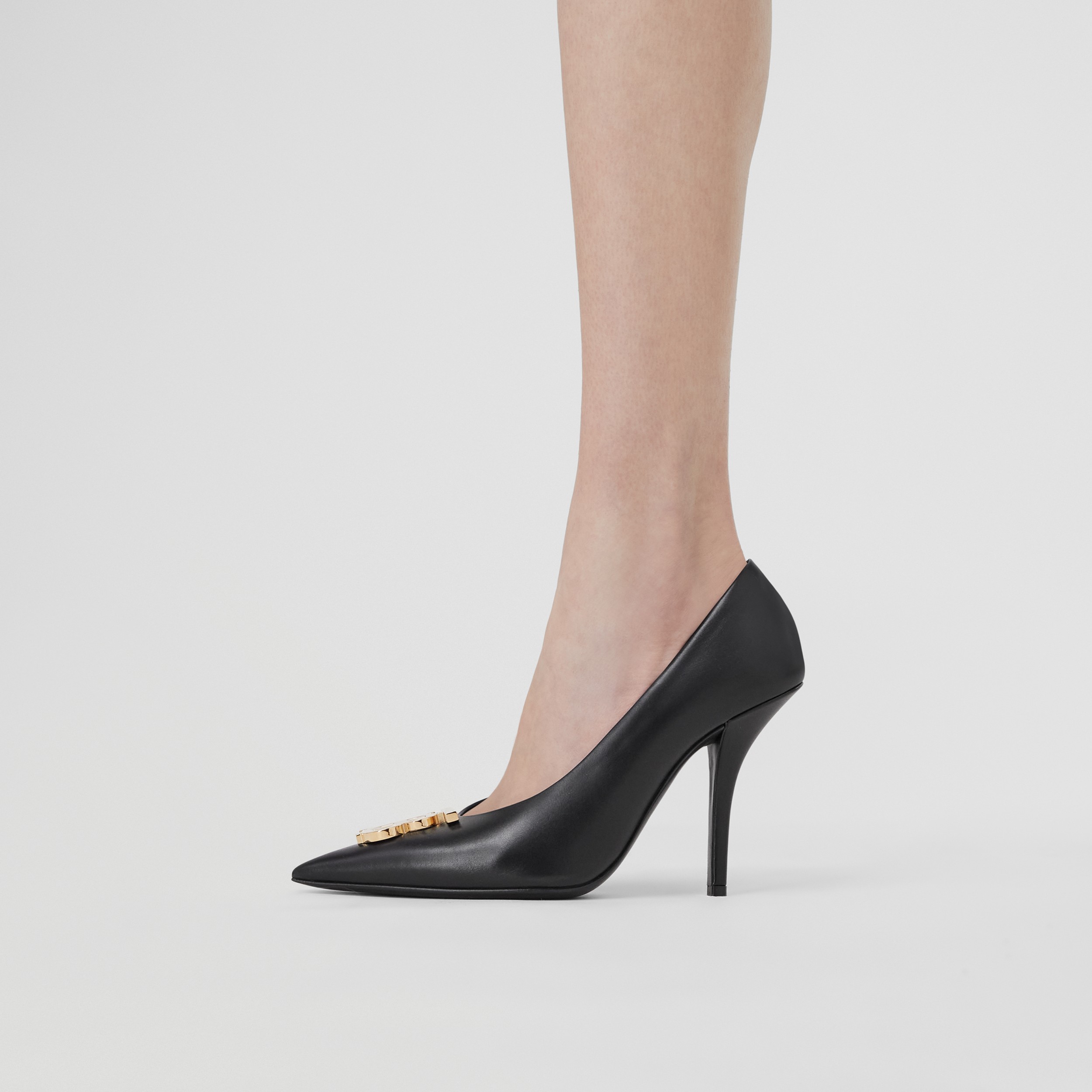 Monogram Motif Leather Point-toe Pumps in Black - Women | Burberry® Official - 3