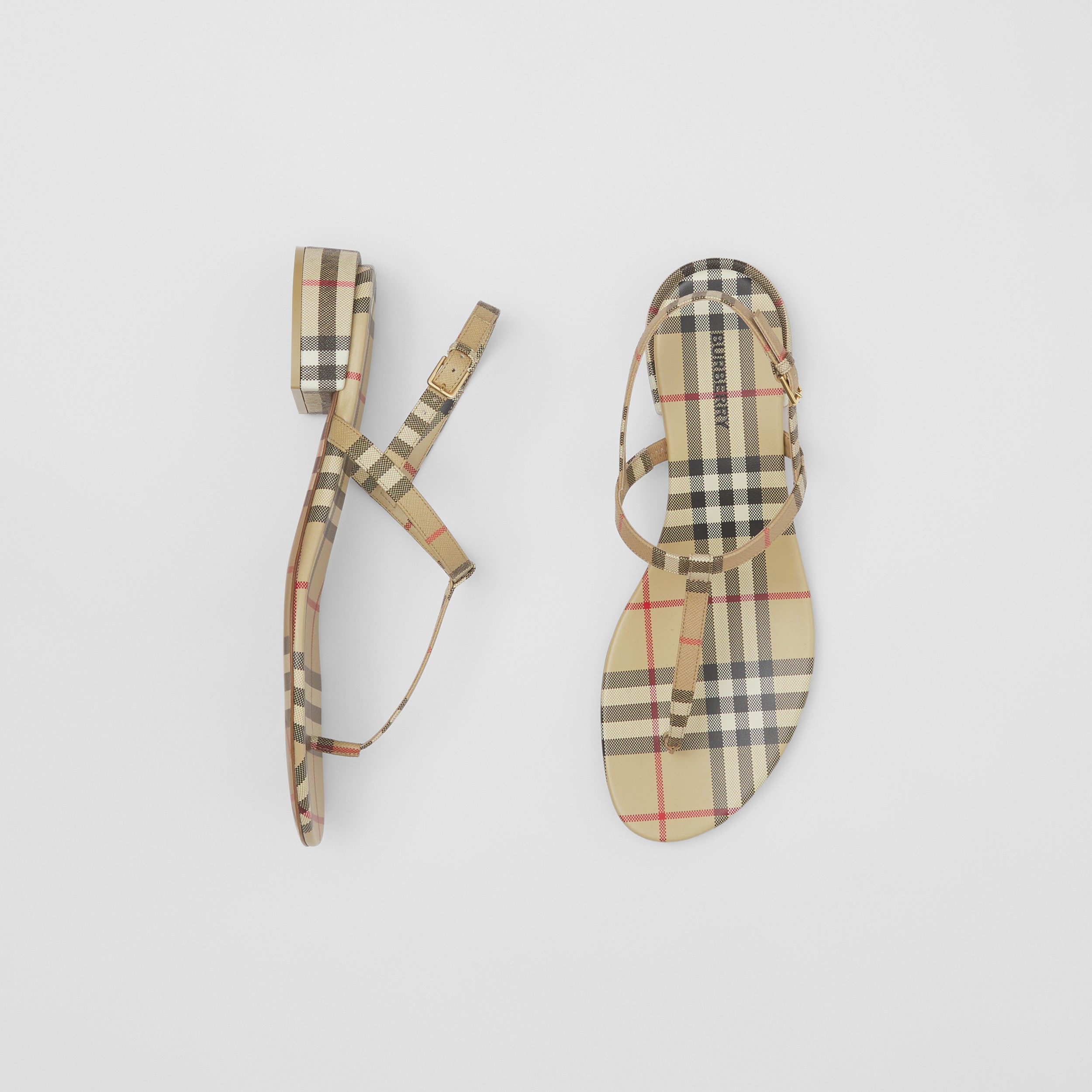 Vintage Check and Leather Sandals in Archive Beige - Women | Burberry® Official - 1