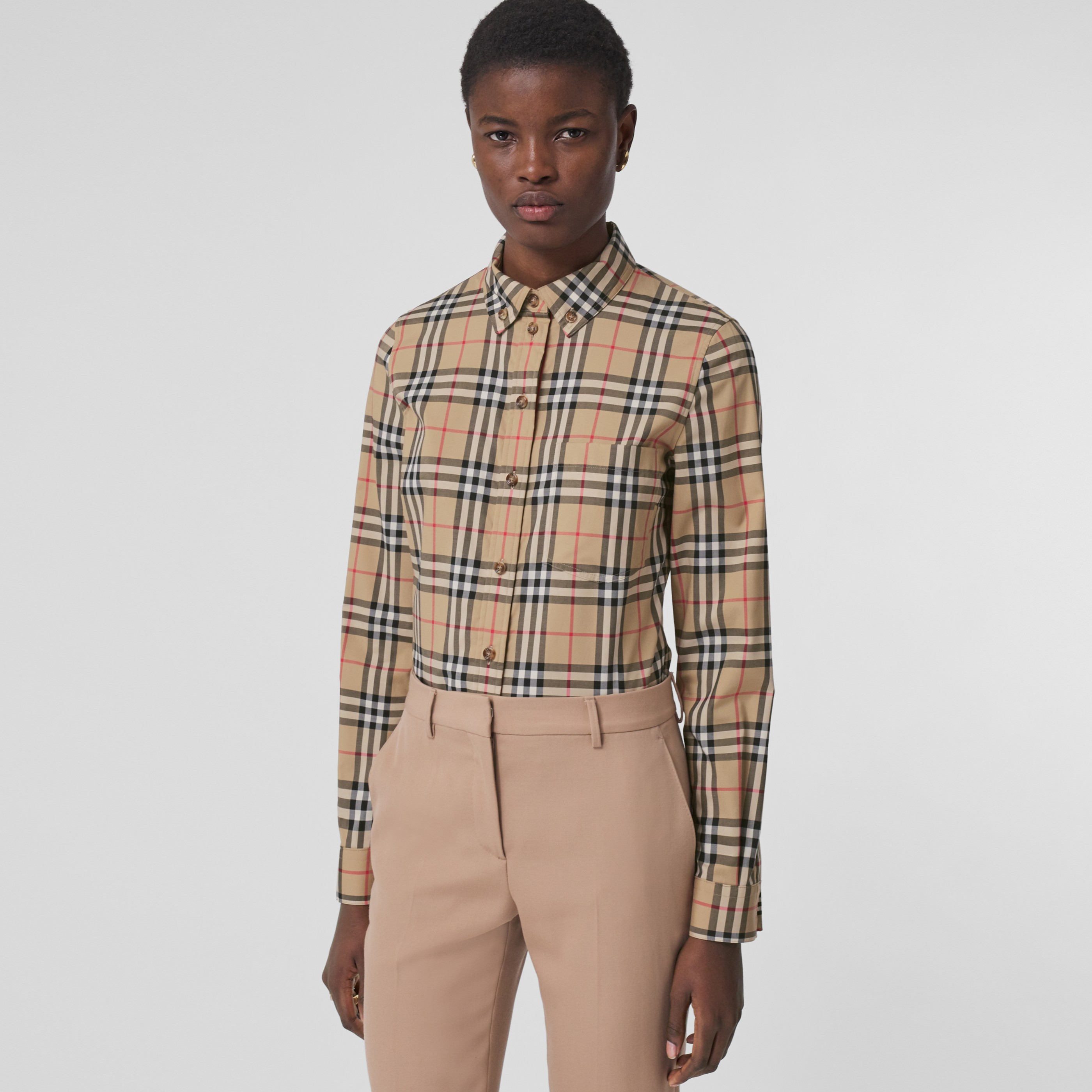 tyk mikrofon sofa Button-down Collar Vintage Check Stretch Cotton Shirt in Archive Beige -  Women | Burberry® Official