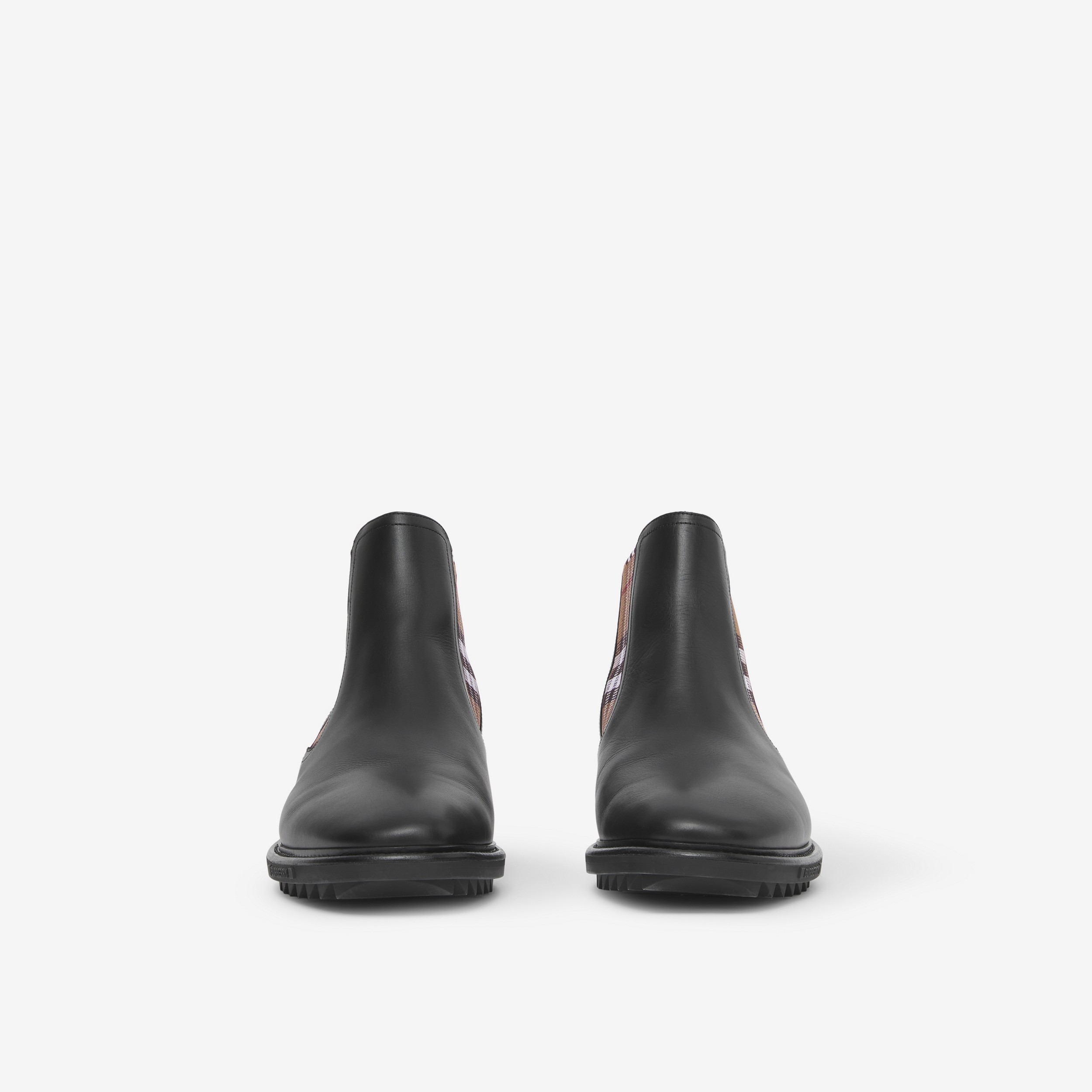 Vintage 格纹装饰皮革切尔西靴 (黑色 / 桦木棕) | Burberry® 博柏利官网 - 2
