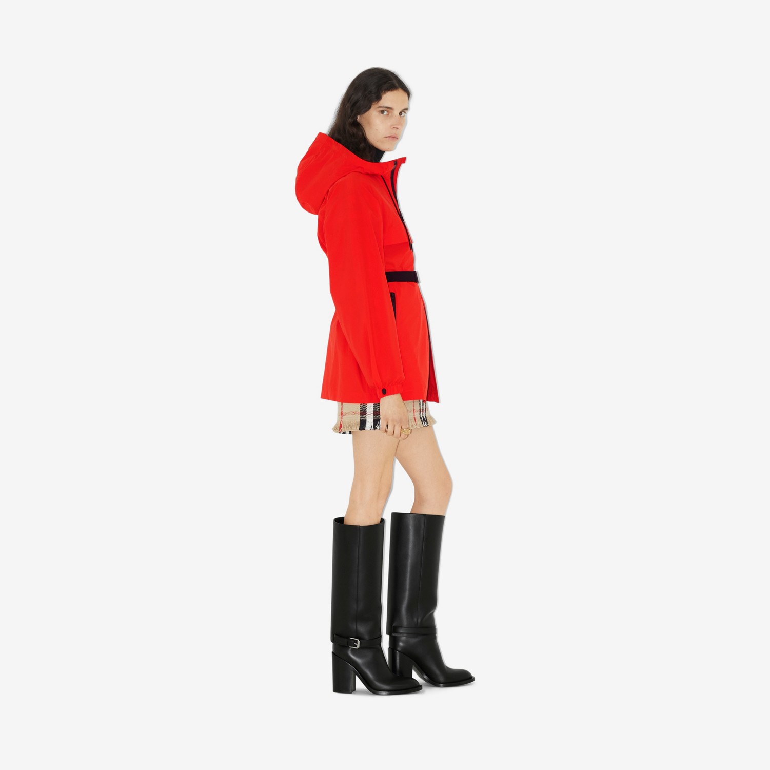 马术骑士印花束带短款风雪大衣 (红色) - 女士 | Burberry® 博柏利官网