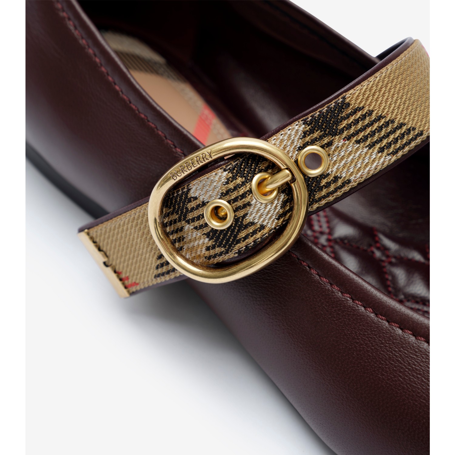 Check Strap Leather Robin Ballerinas in Vineyard red - Women | Burberry® Official