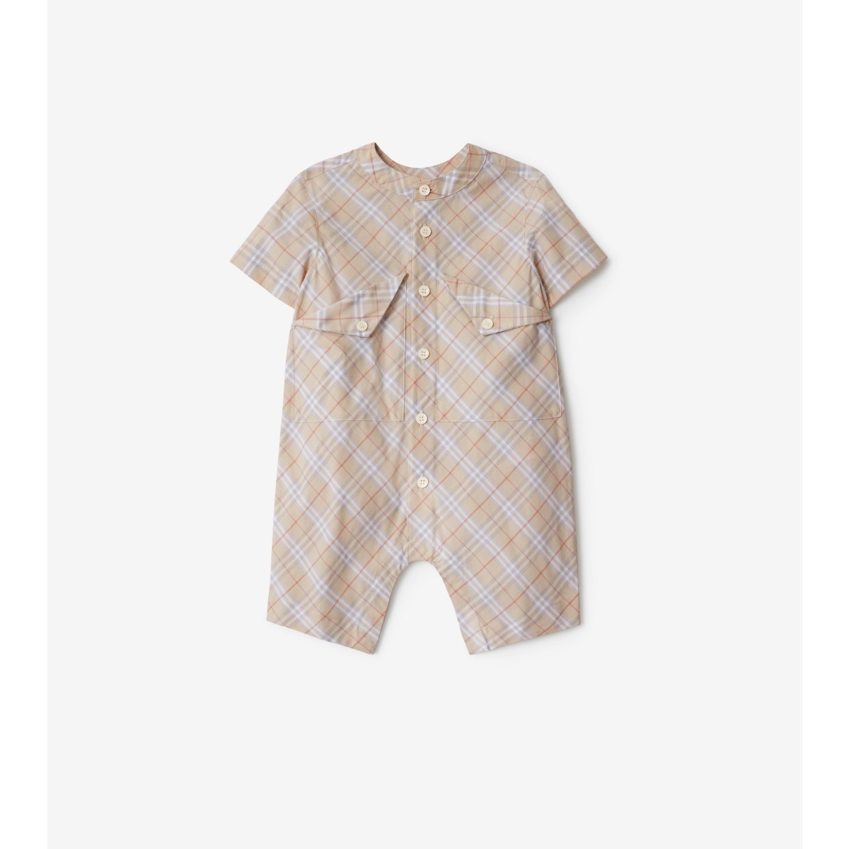 Burberry Childrens Check Cotton Playsuit In Multi