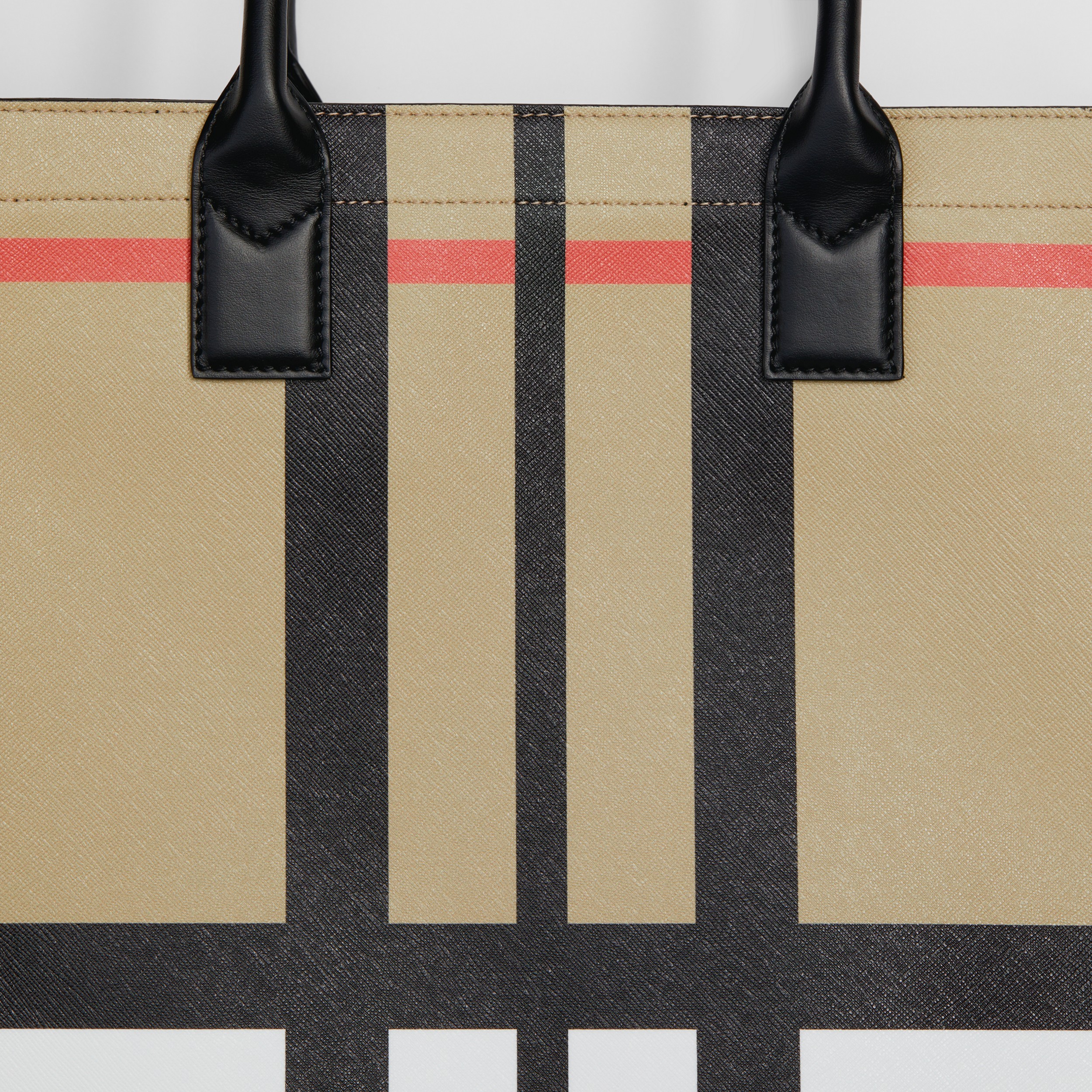 Bolsa tote de couro com estampa xadrez grande (Bege Clássico/preto) | Burberry® oficial - 2