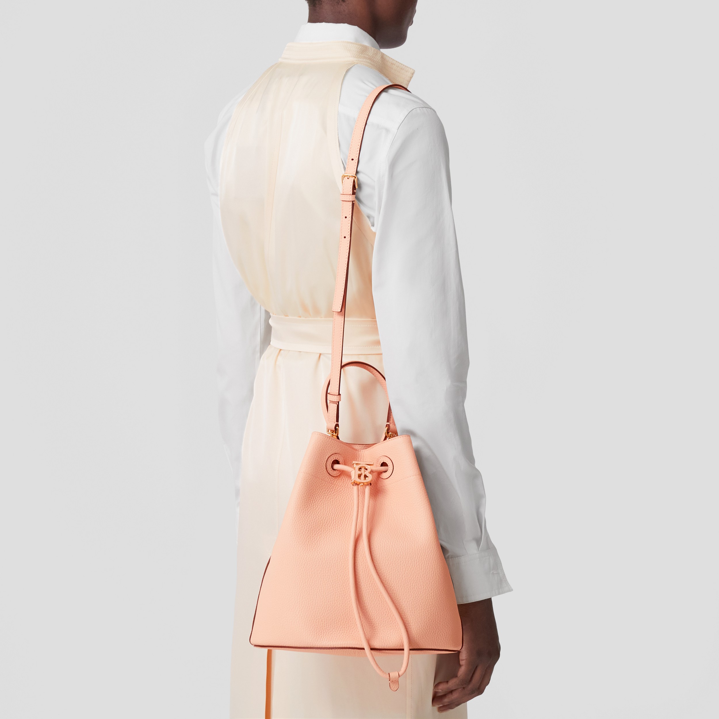 Grainy Leather Small TB Bucket Bag in Peach Pink - Women | Burberry® Official - 3