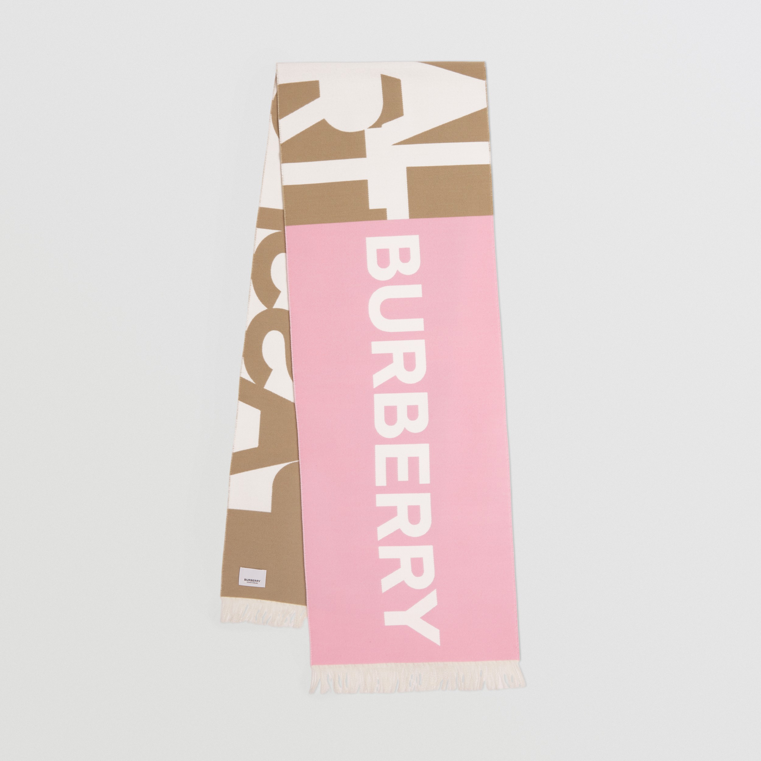 Cachecol de lã e seda com slogan em jacquard (Rosa Claro) | Burberry® oficial - 1
