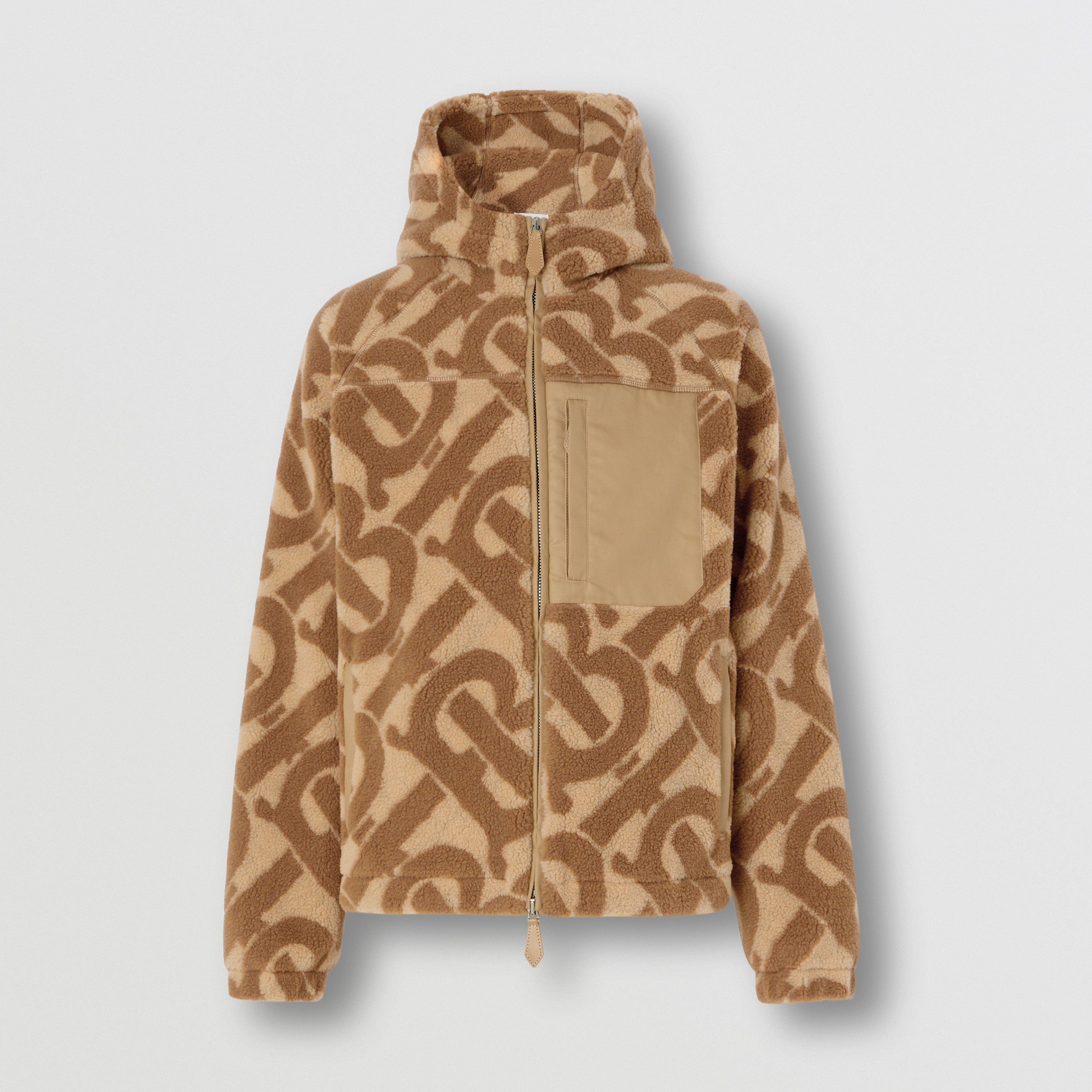 Monogram Fleece Jacquard Zip Hoodie in Soft Fawn - Men | Burberry® Official - 4