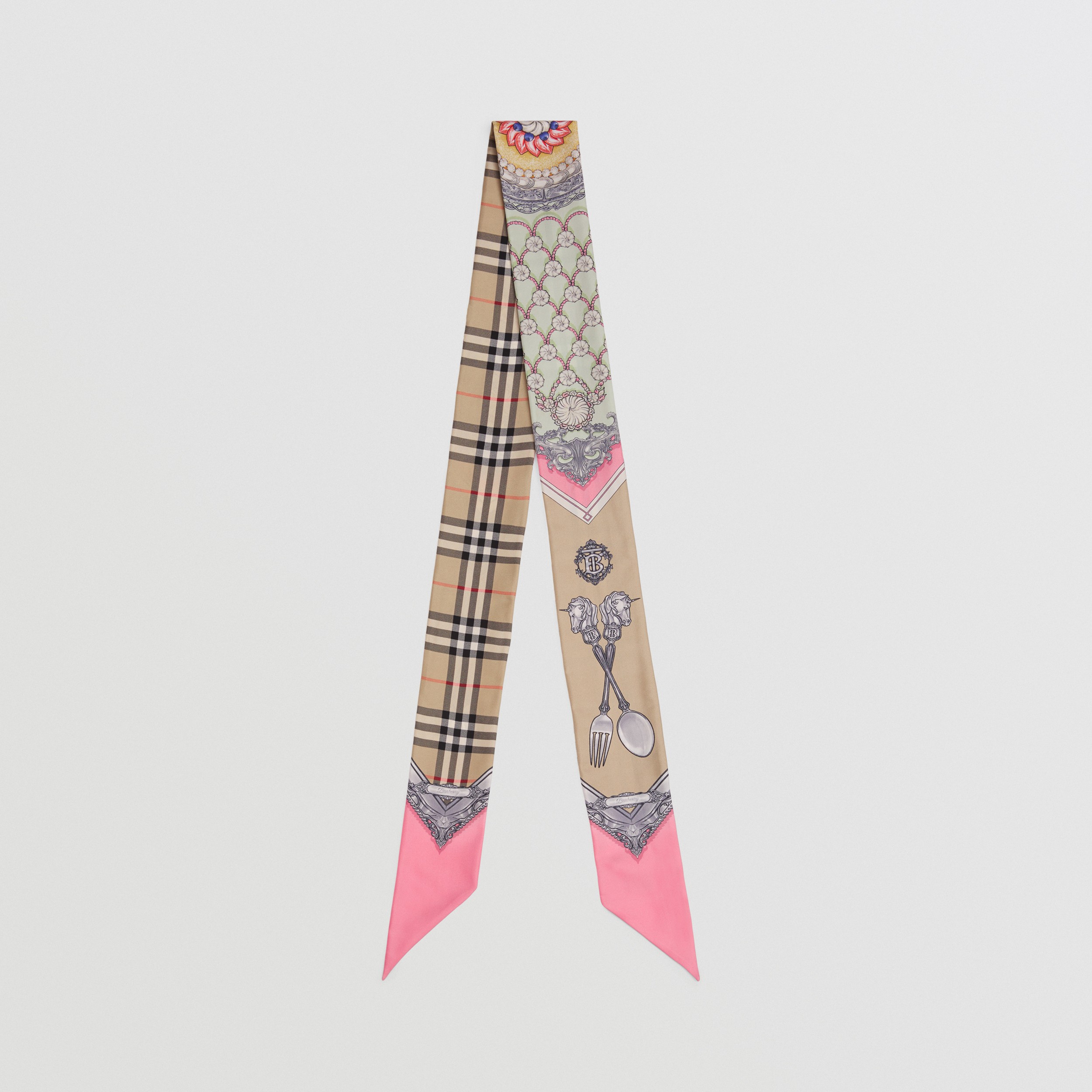 Skinny scarf de seda com estampa de talheres (Bege Clássico) - Mulheres | Burberry® oficial - 1