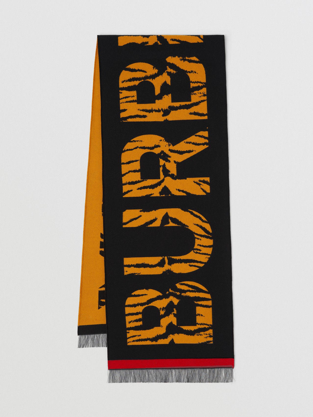 Schal aus Jacquard-gewebter Wolle und Seide mit Tigerstreifen und Logo (Schwarz/orange)