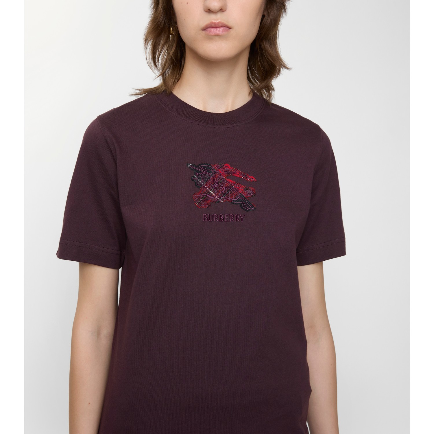 EKD Check Cotton T-shirt in Wine red - Women | Burberry® Official