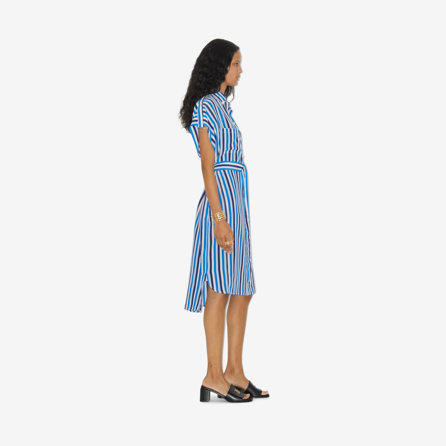 Striped Silk Shirt Dress in Pale Blue - Women | Burberry® Official