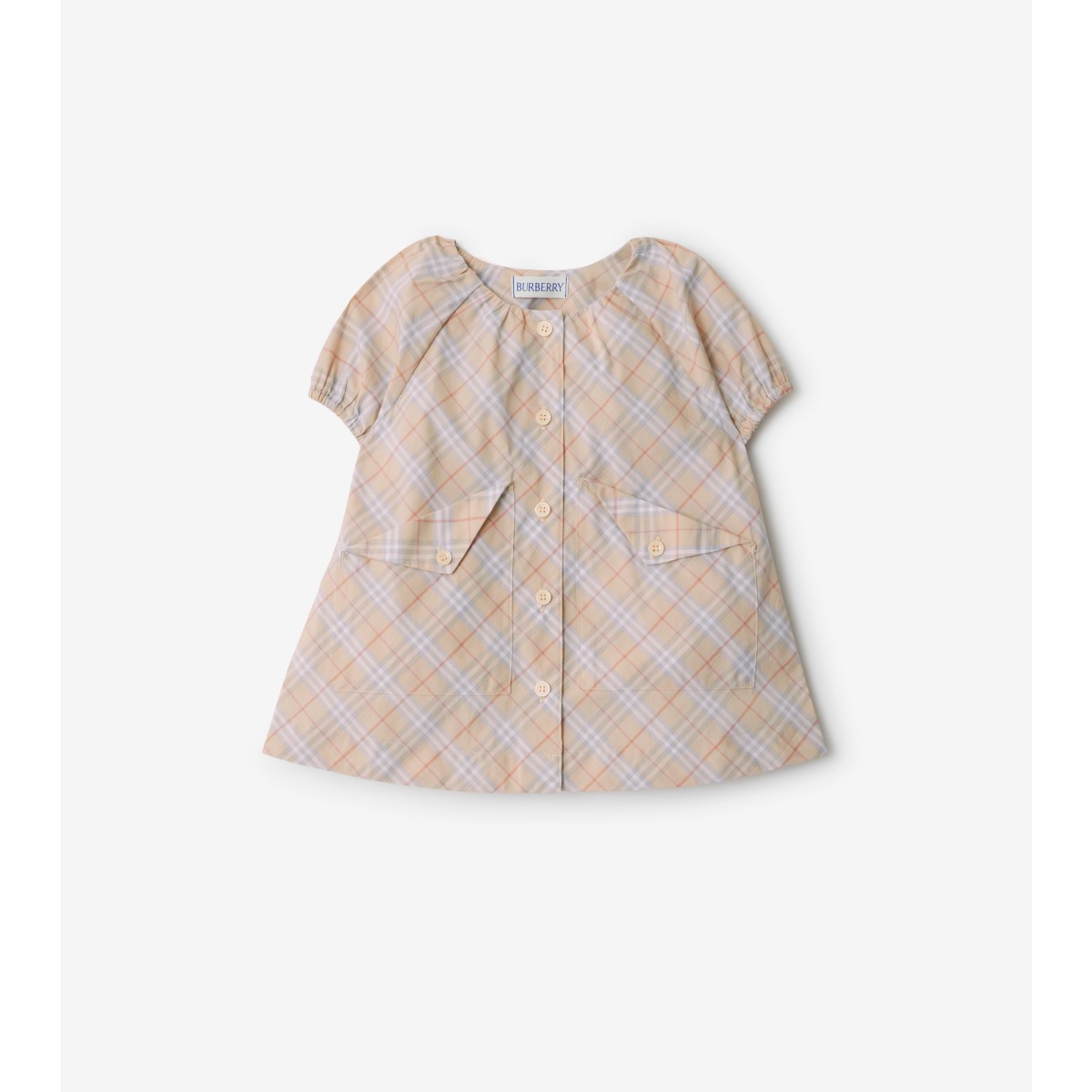 Shop Burberry Childrens Check Cotton Dress With Bloomers In Pale Stone